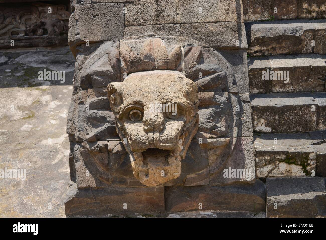 Kopfskulptur Tempel des Quetzalcoatl, Ruinenstadt Teotihuacan, Mexiko Stock Photo