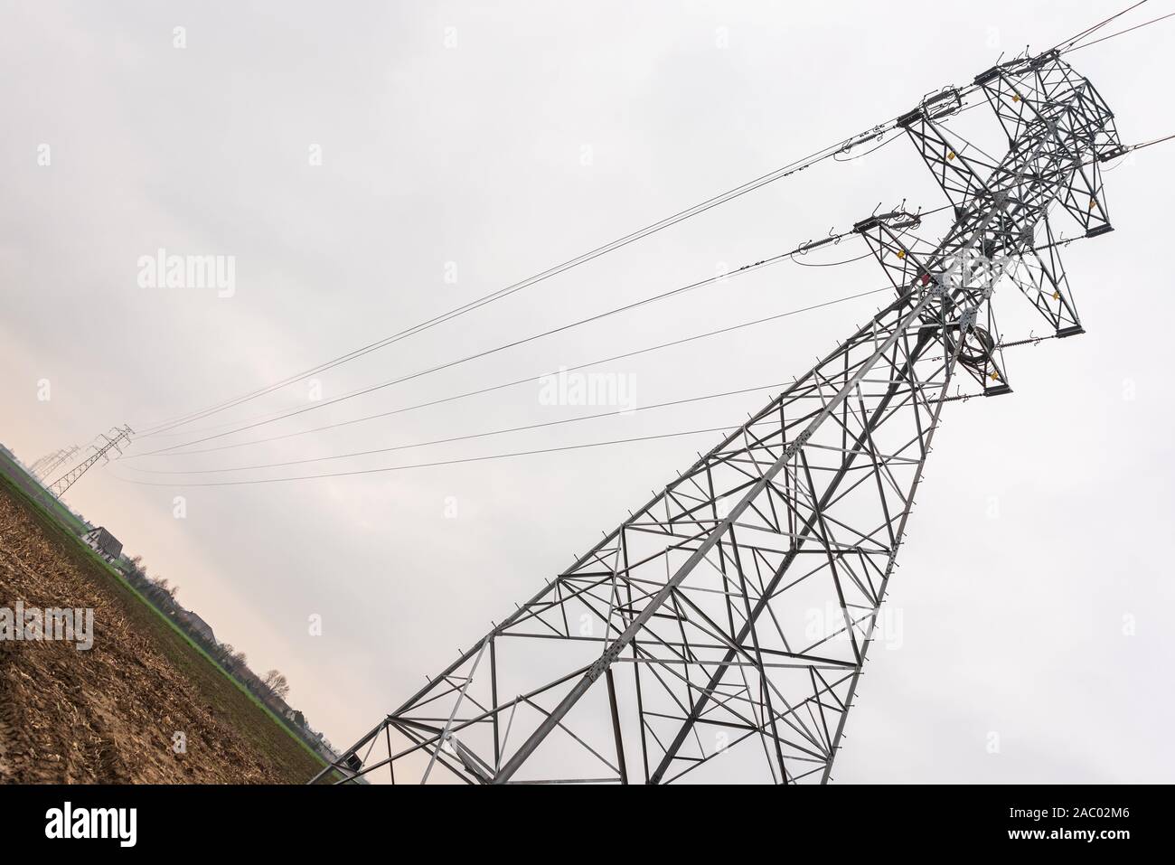 Electricity distribution system. High voltage overhead power line ...