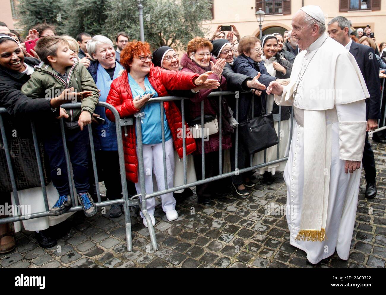 Rome, Italy. 29th Nov, 2019. Pope Francis visits the Cittadella della Carita' (Citadel of Charity) on the occasion of the 40th anniversary of the establishment of Caritas charity organization in Rome. Credit: Riccardo De Luca Credit: Update Images/Alamy Live News Stock Photo