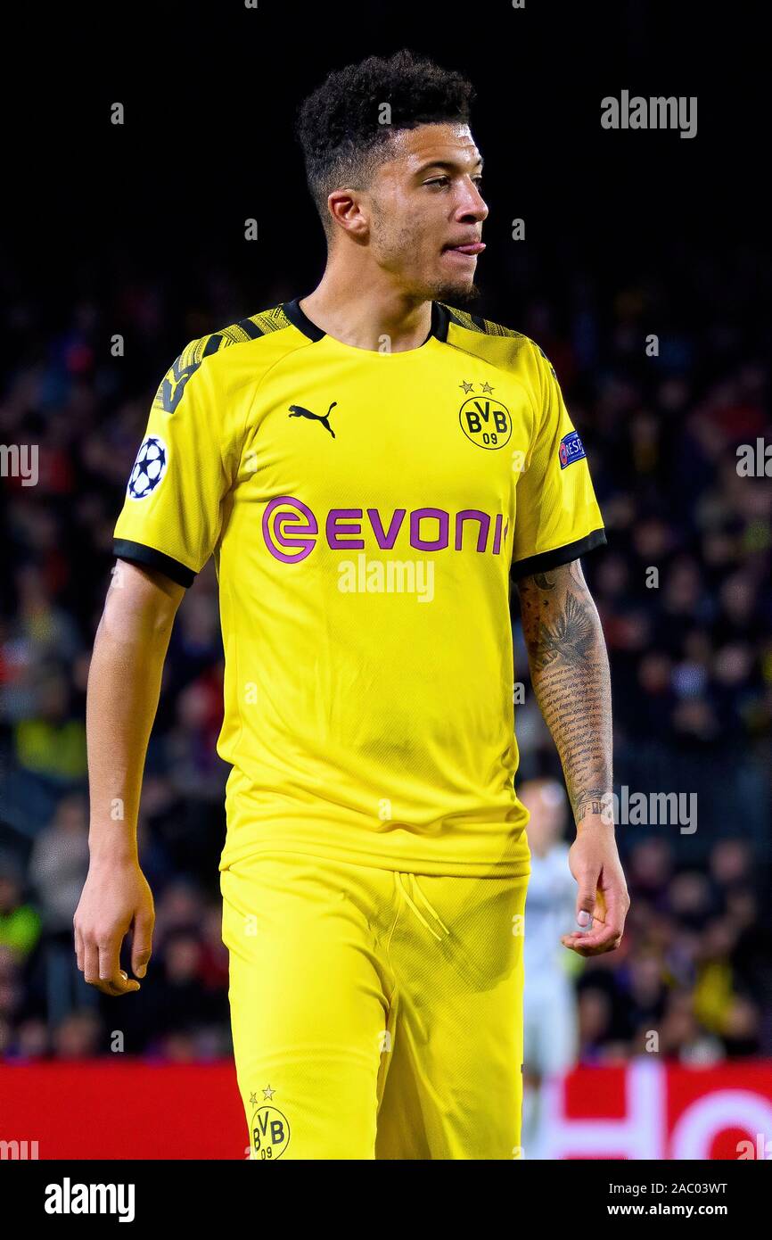 BARCELONA - NOV 27: Jadon Sancho plays at the Champions League match  between FC Barcelona and Borussia Dortmund at the Camp Nou Stadium on  November 27 Stock Photo - Alamy