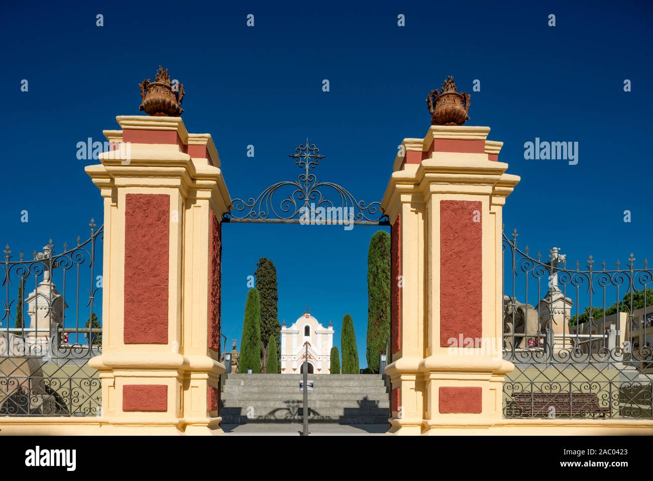 ENTRANCE GATE MODERNIST CEMETERY (©PUIG I CADAFALCH 1902) LLORET DE MAR COSTA BRAVA GERONA CATALONIA SPAIN Stock Photo