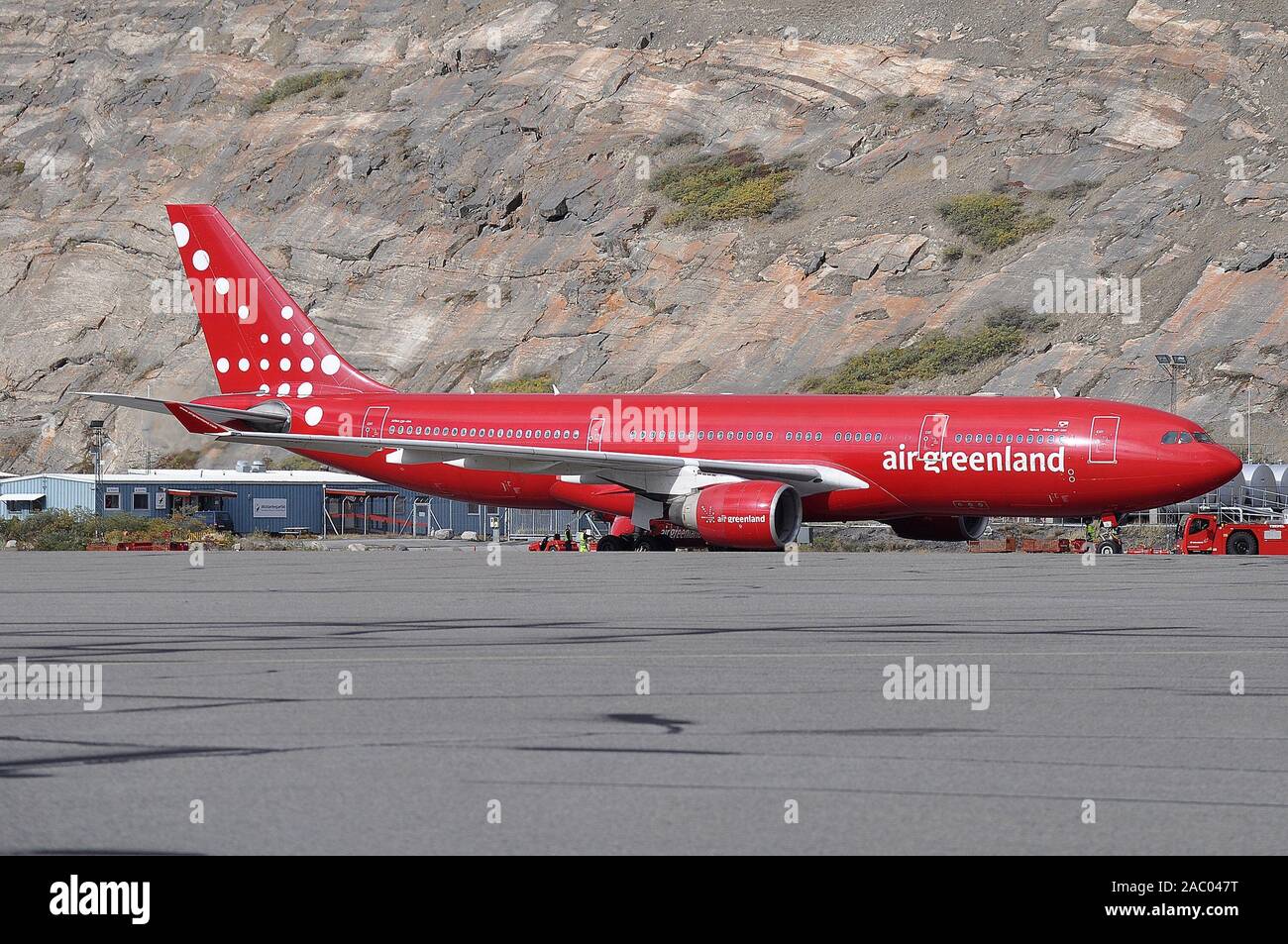 CLIMATE CHANGE - GREENLAND'S KANGERLUSSUAQ (SONDRE STROMFJORD) AIRPORT LIKELY TO CLOSE WITHIN FIVE YEARS DUE TO PERMAFROST UNDERNEATH THE RUNWAY THAWING. Stock Photo