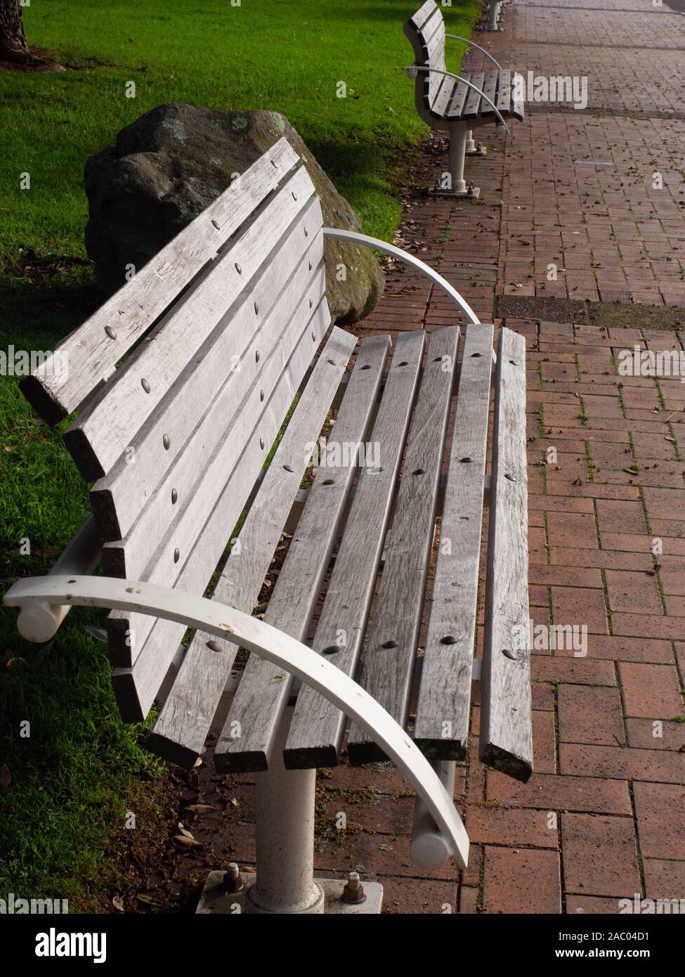 Park Bench Seats Along A Path Stock Photo 334376365 Alamy