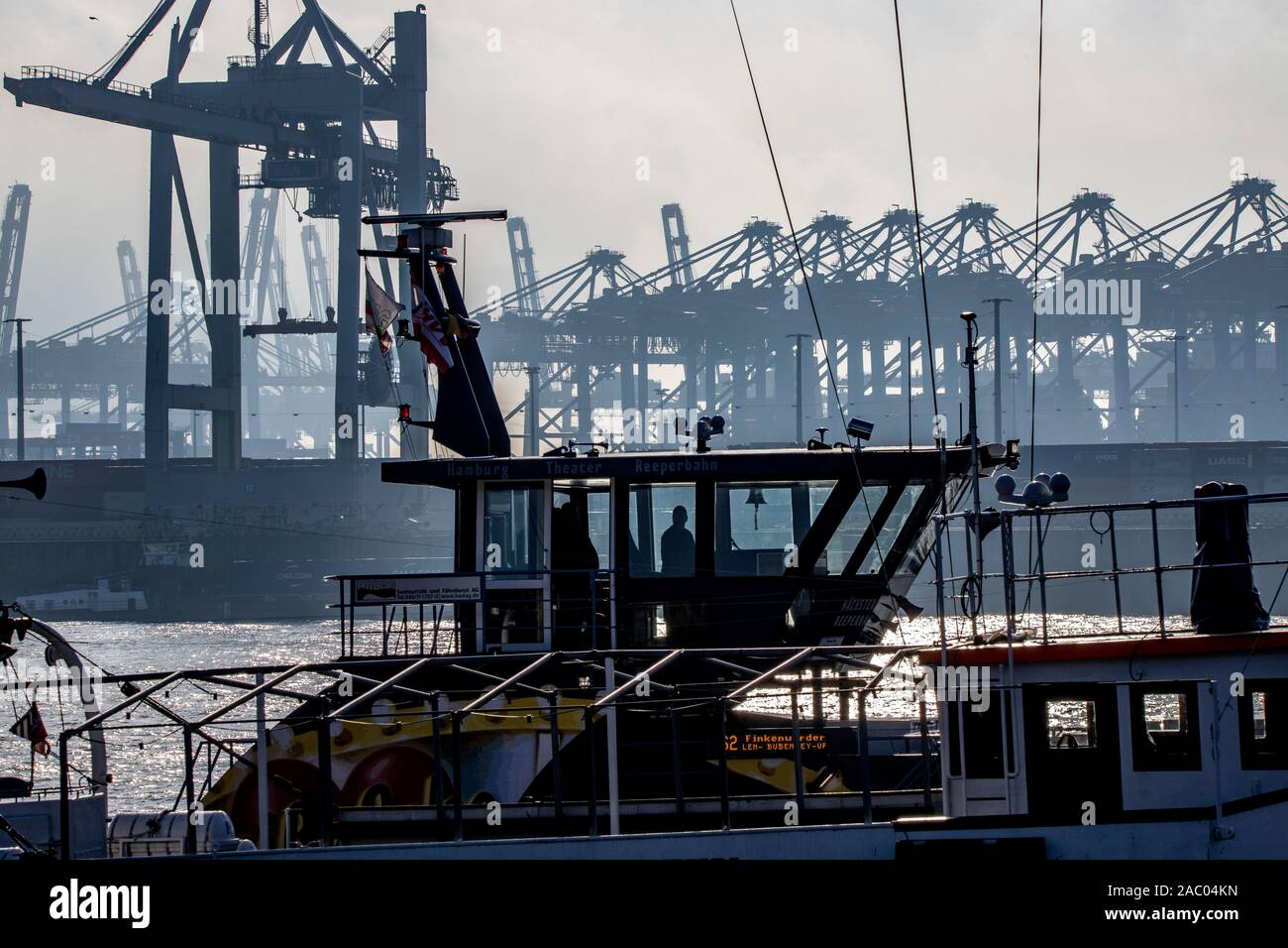 Hamburg, port, Elbe, cranes in Container Terminal Burchardkai, Stock Photo