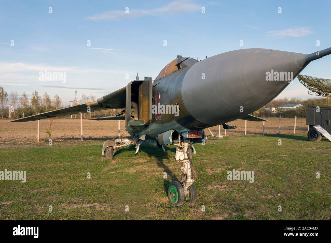 Old russian Mig-23 fighter jet in a military museum in Hungary. Stock Photo