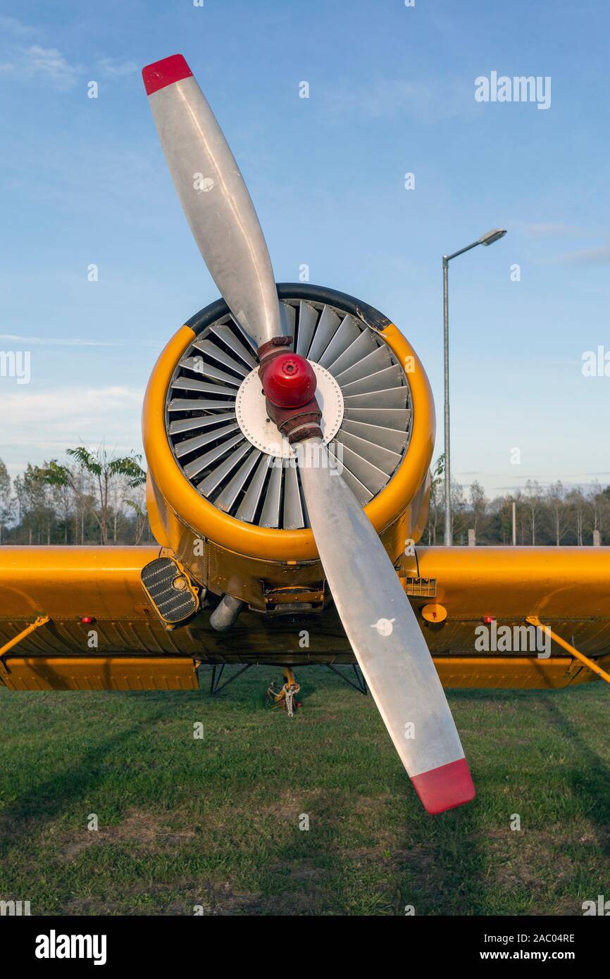 Czech agricultural aircraft Z-37 Bumblebee in a military museum, Hungary. Stock Photo