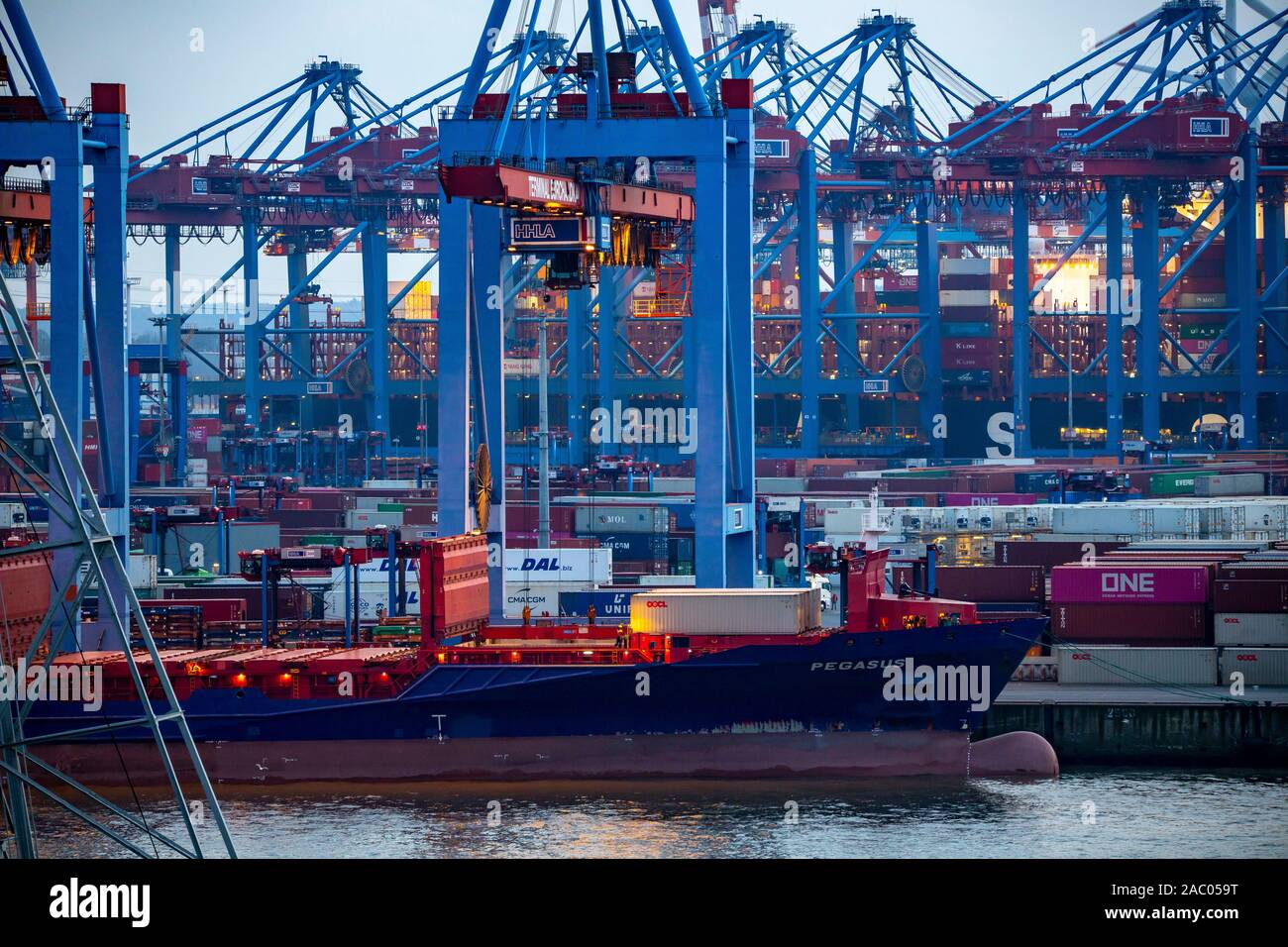 Hamburg, port, Elbe, cranes in the container terminal Burchardkai