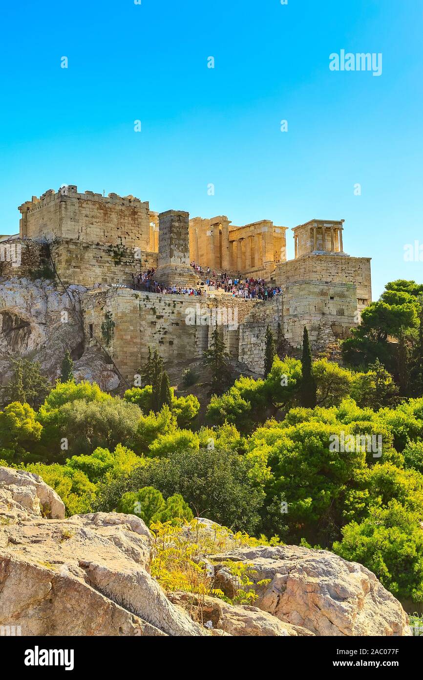 Day Athens panoramic landscape with Acropolis view against blue sky