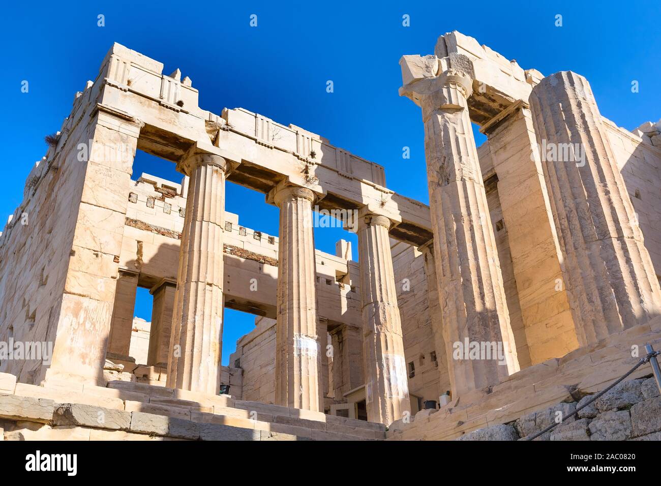Ancient details of temple ruins in Acropolis, Greece Stock Photo