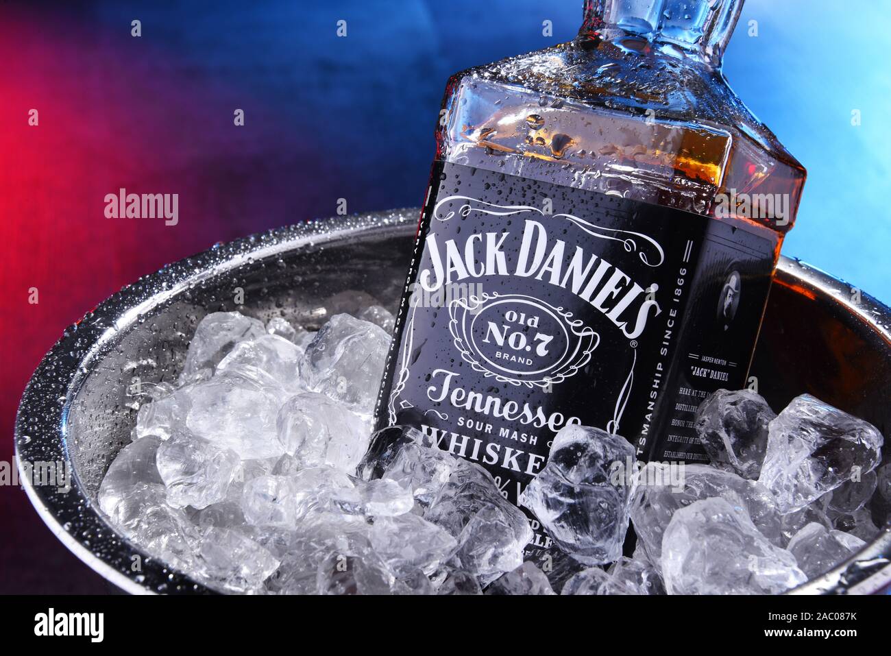 POZNAN, POL SEP 5, 2019 Bottle of Jack Daniel's, a brand of the best selling American whiskey