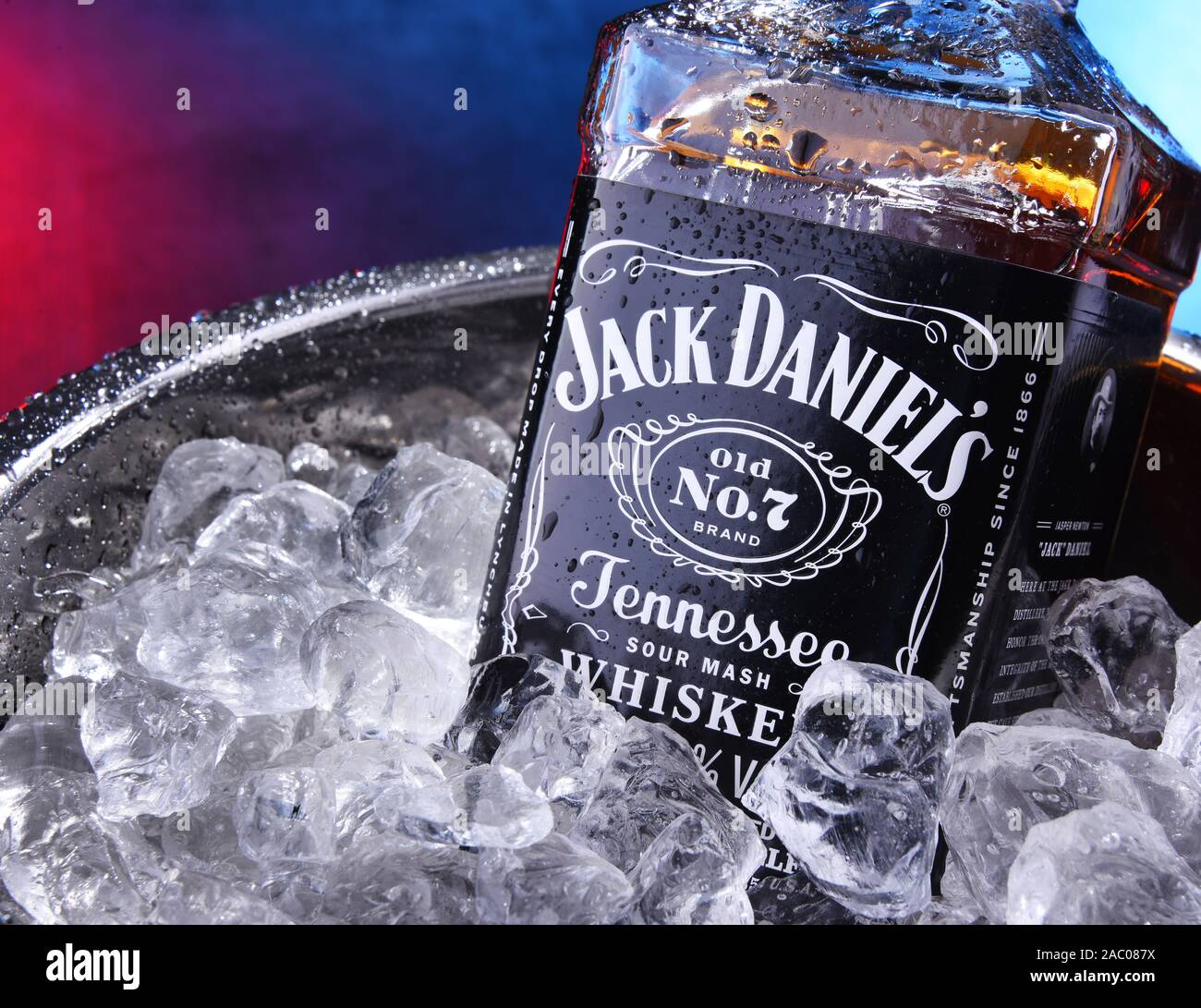 POZNAN, POL SEP 5, 2019 Bottle of Jack Daniel's, a brand of the best selling American whiskey