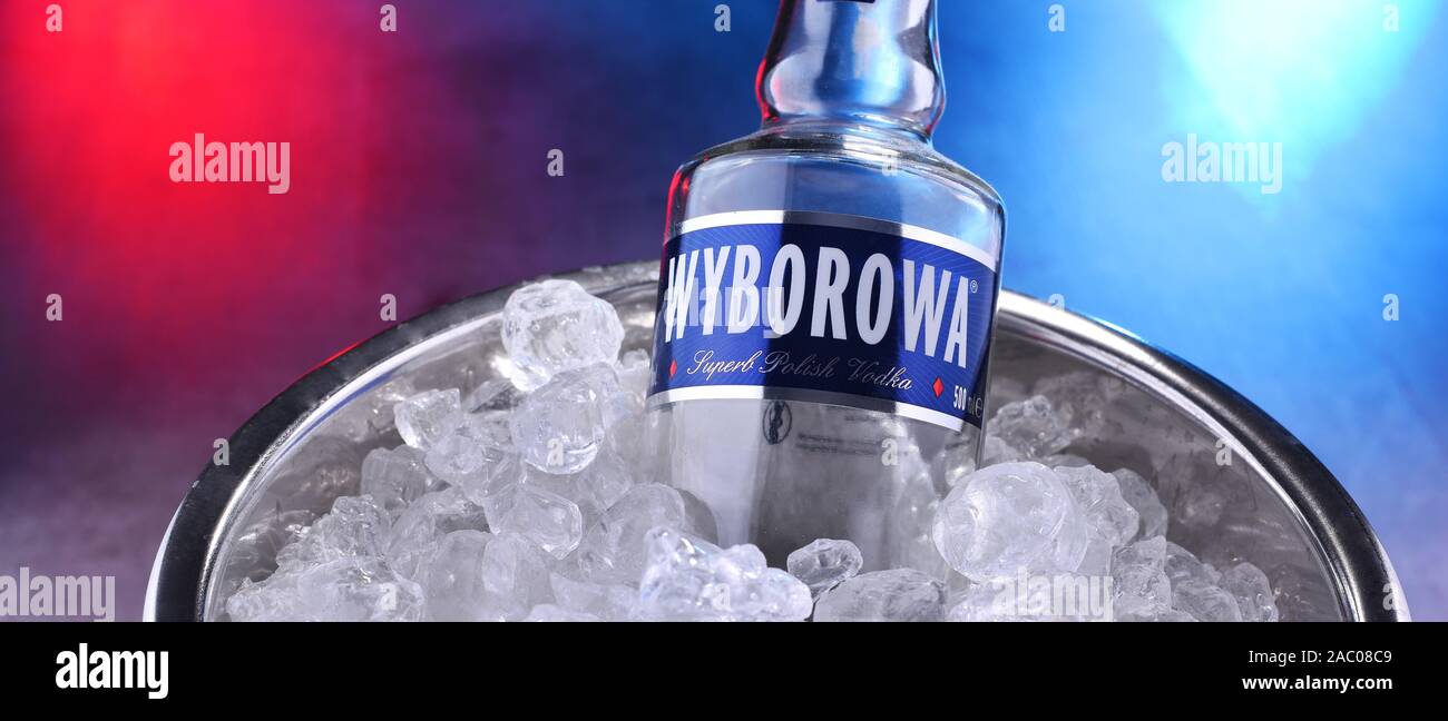 POZNAN POL SEP 11 2019 Bottle Of Wyborowa A Brand Of Polish Vodka POZNAN POL SEP 11 2019 Bottle Of Wyborowa A Brand Of Polish Vodka