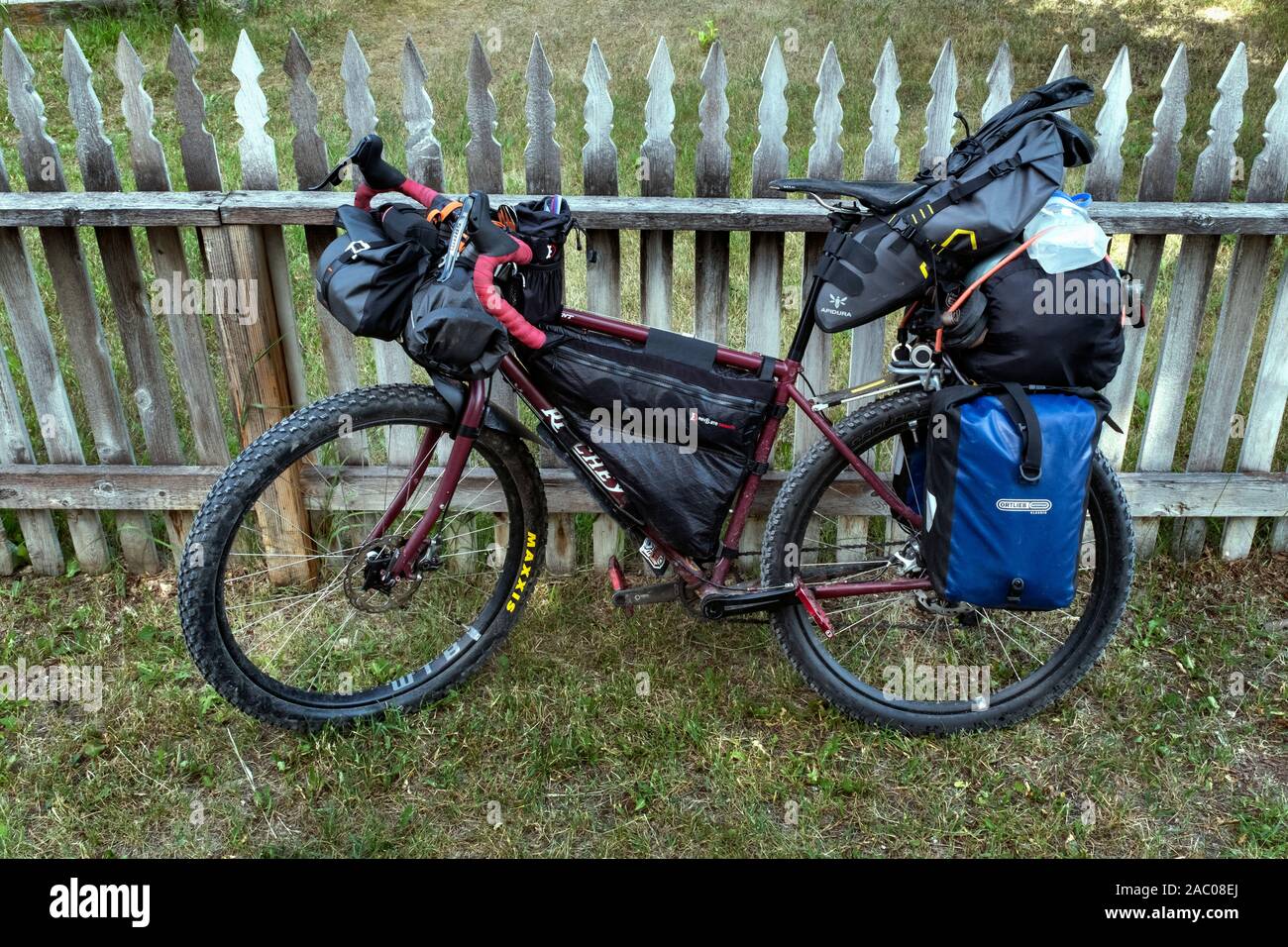 MT00350-00...MONTANA - Bicycle touring bike outfitted for bike-packing,  Bannack State Park, Beaverhead County. Stock Photo