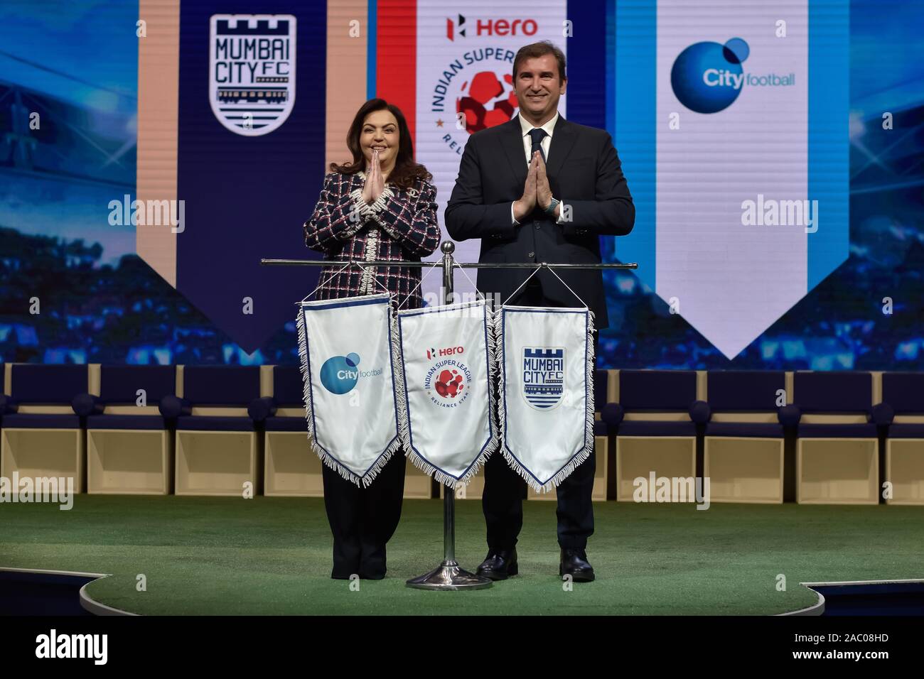Nita Ambani Chairperson Of Football Sports Development Limited And Reliance Foundation And Ferran Soriano Cfg Chief Executive Officer During An Announcement Event Manchester City S Parent Company City Football Group Cfg Buys Majority Of