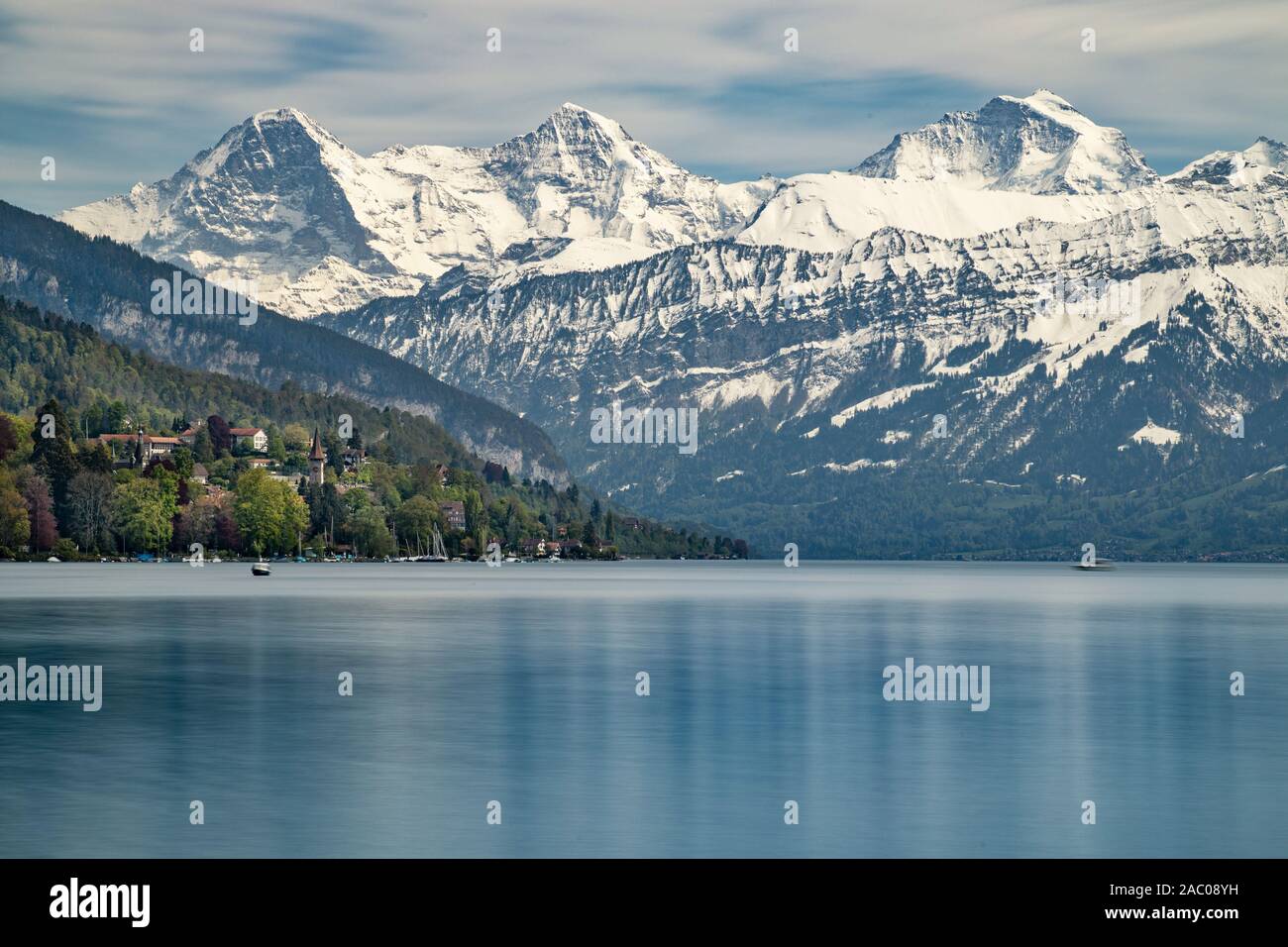 Lake Thun and Swiss Alps Stock Photo