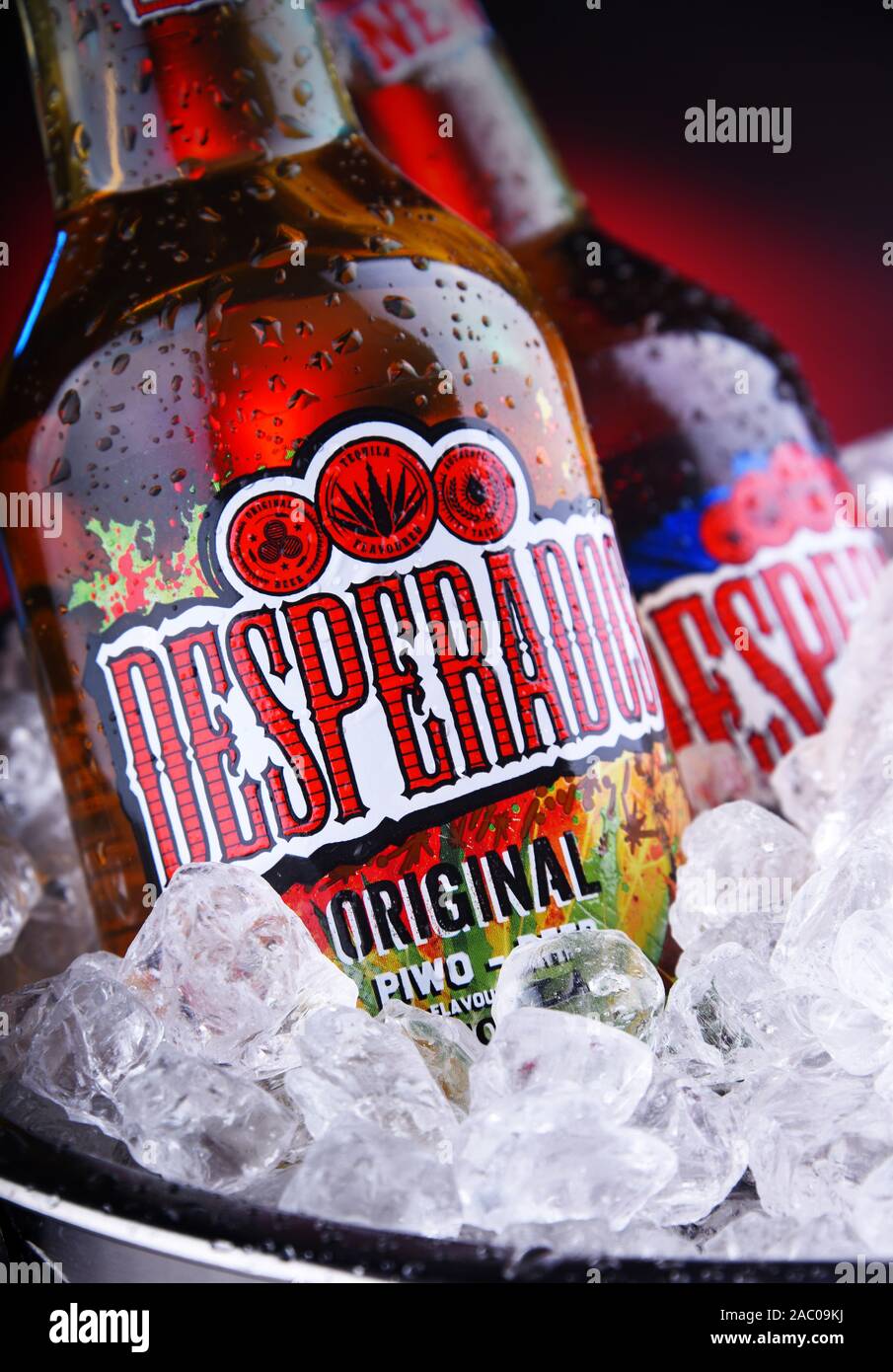 Bottle of Desperados pale lager flavored with tequila Stock Photo