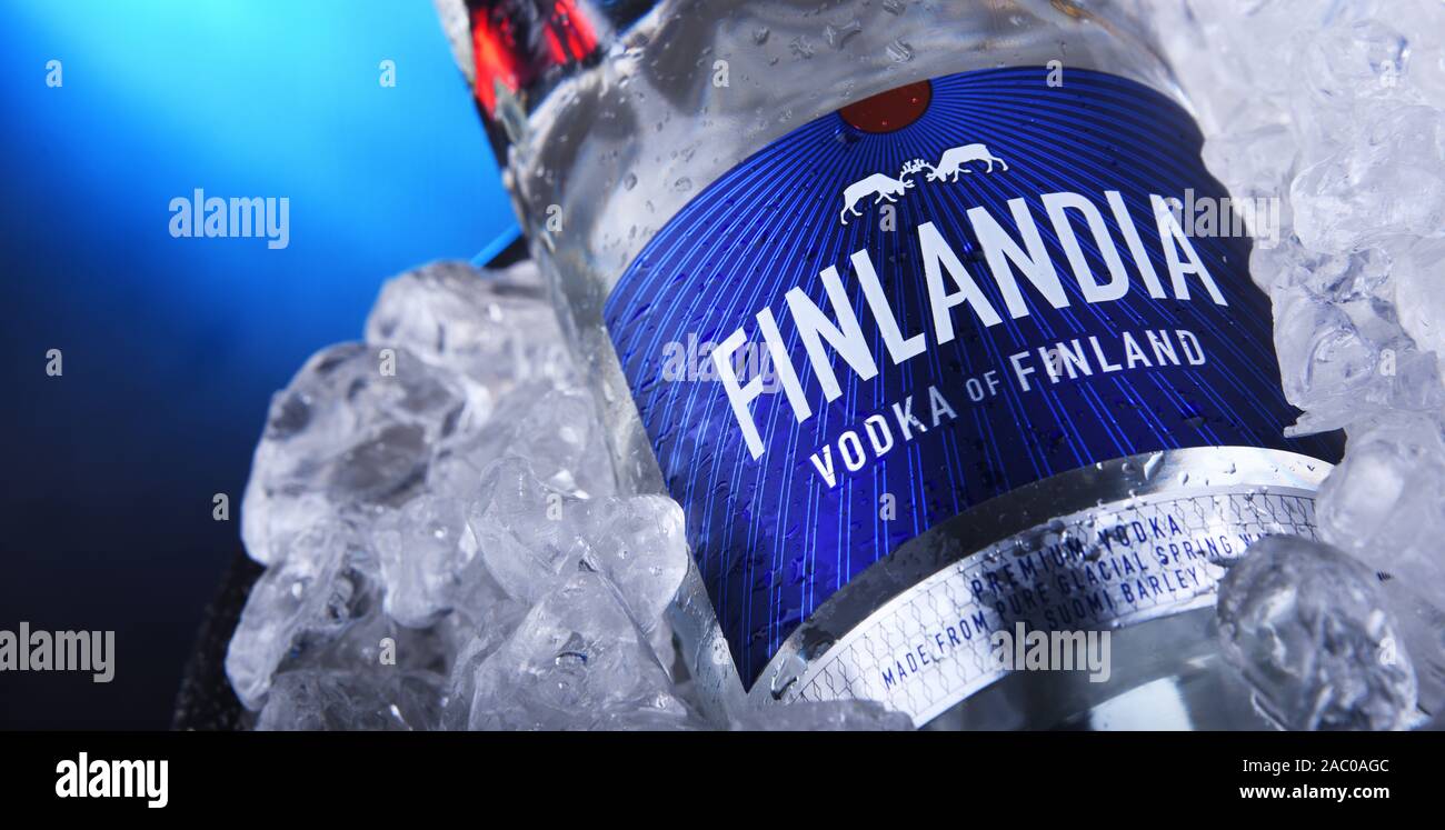 POZNAN, POL - NOV 21, 2019: Bottle of Finlandia, a brand of Finnish vodka owned by the Brown-Forman Corporation and distributed in 135 countries. Stock Photo