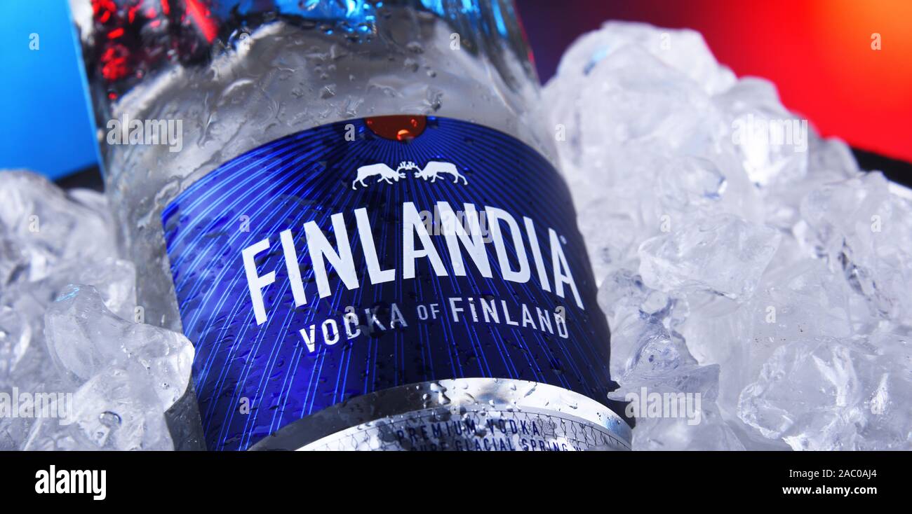 POZNAN, POL - NOV 21, 2019: Bottle of Finlandia, a brand of Finnish vodka owned by the Brown-Forman Corporation and distributed in 135 countries. Stock Photo