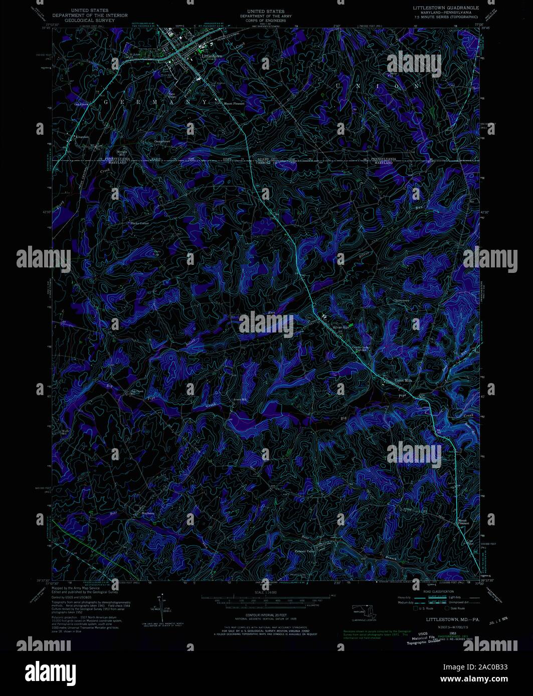 USGS TOPO Map Pennsylvania MD Littlestown 256542 1953 24000 Inverted