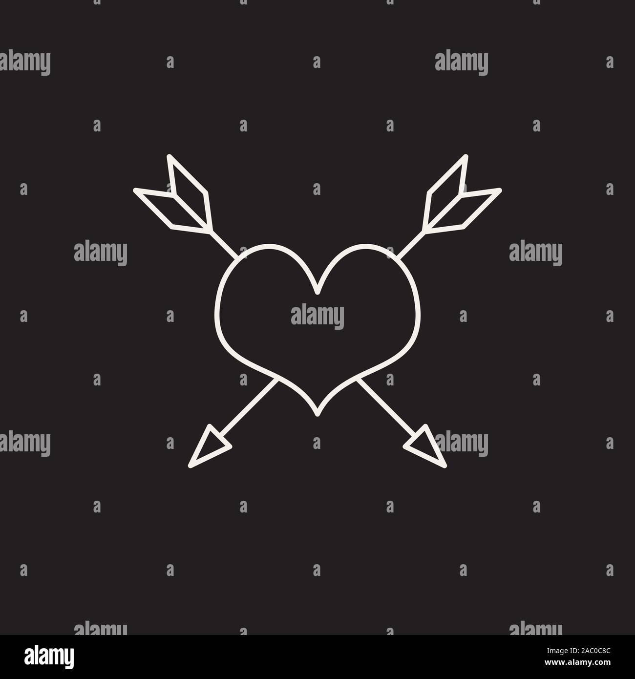 Line sketch icon isolated white on black background. Heart, arrow. Love ...