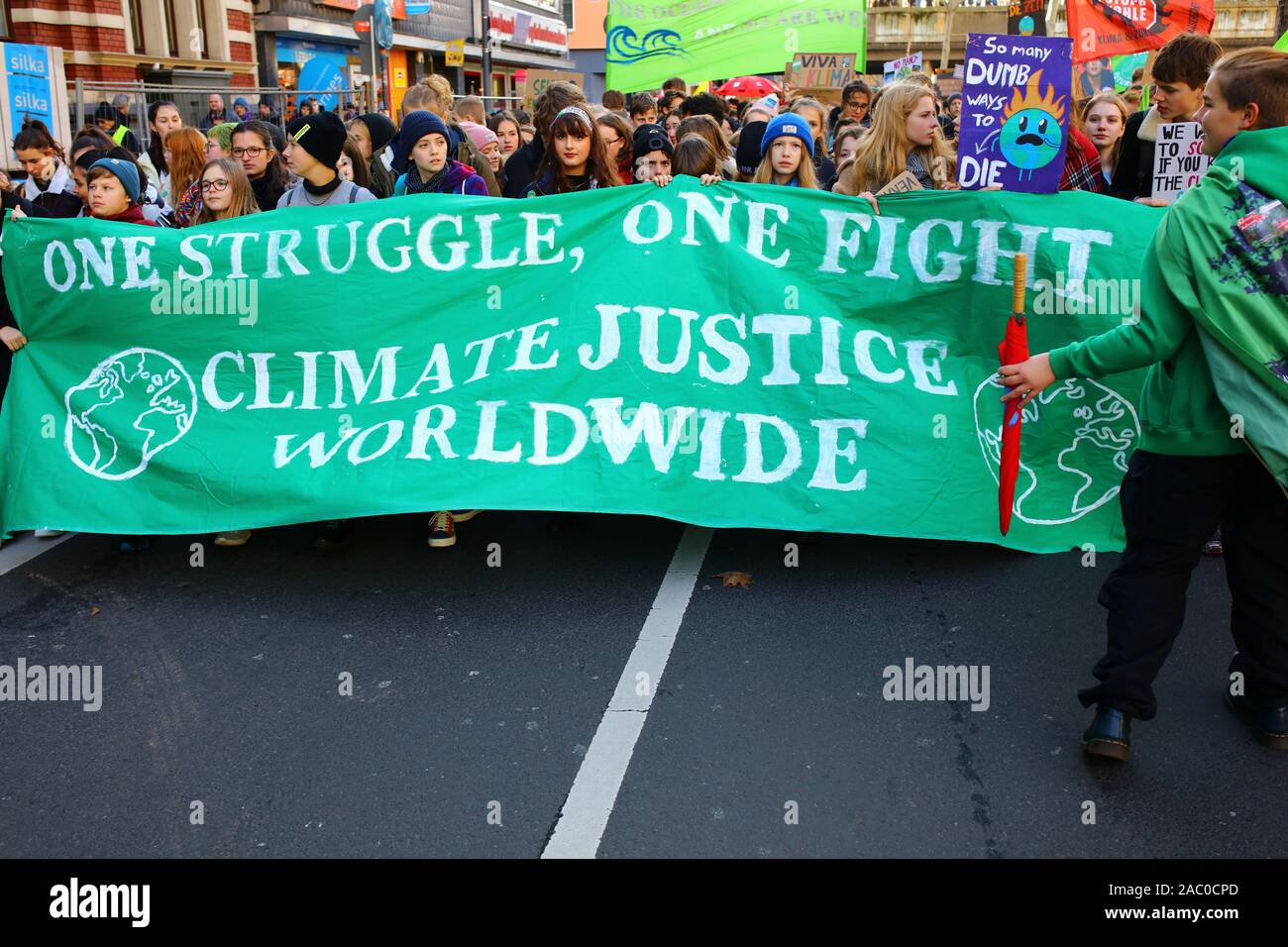 Cologne, Germany. 29th Sep, 2019. Activists marching for action on climate  change and carrying signs in English and/or German to that respect.  Reportedly approximately 20.000 people took part in that demonstration,  Credit: