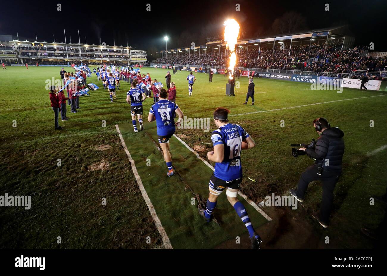 Bath take the field for the Gallagher Premiership match against Saracens at the Recreation Ground, Bath. Stock Photo