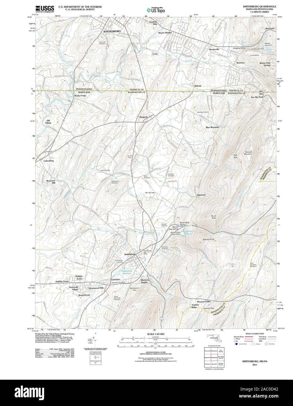 USGS TOPO Map Pennsylvania MD Smithsburg 20110706 TM Restoration Stock Photo