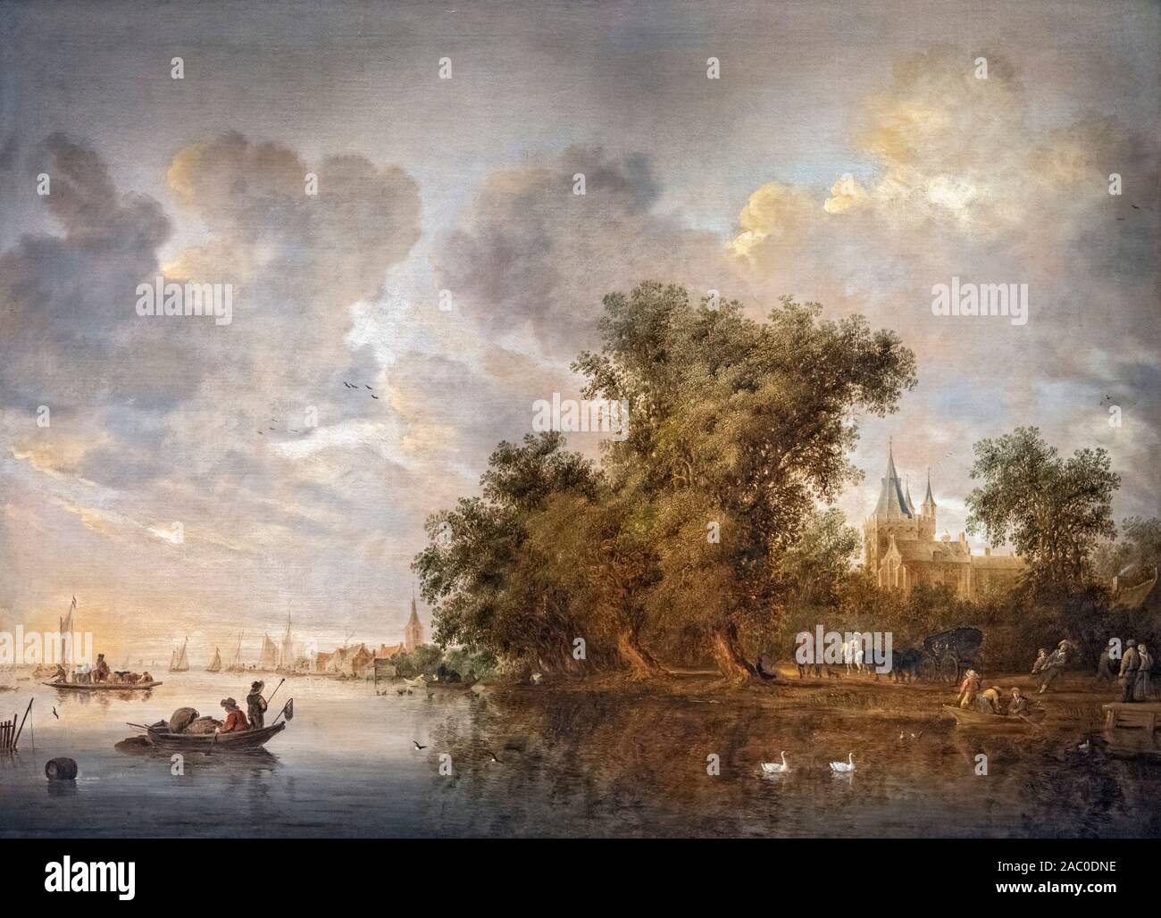River Landscape by Salomon Jacobszoon van Ruysdael (c.1602-1670), oil on canvas, 1643 Stock Photo