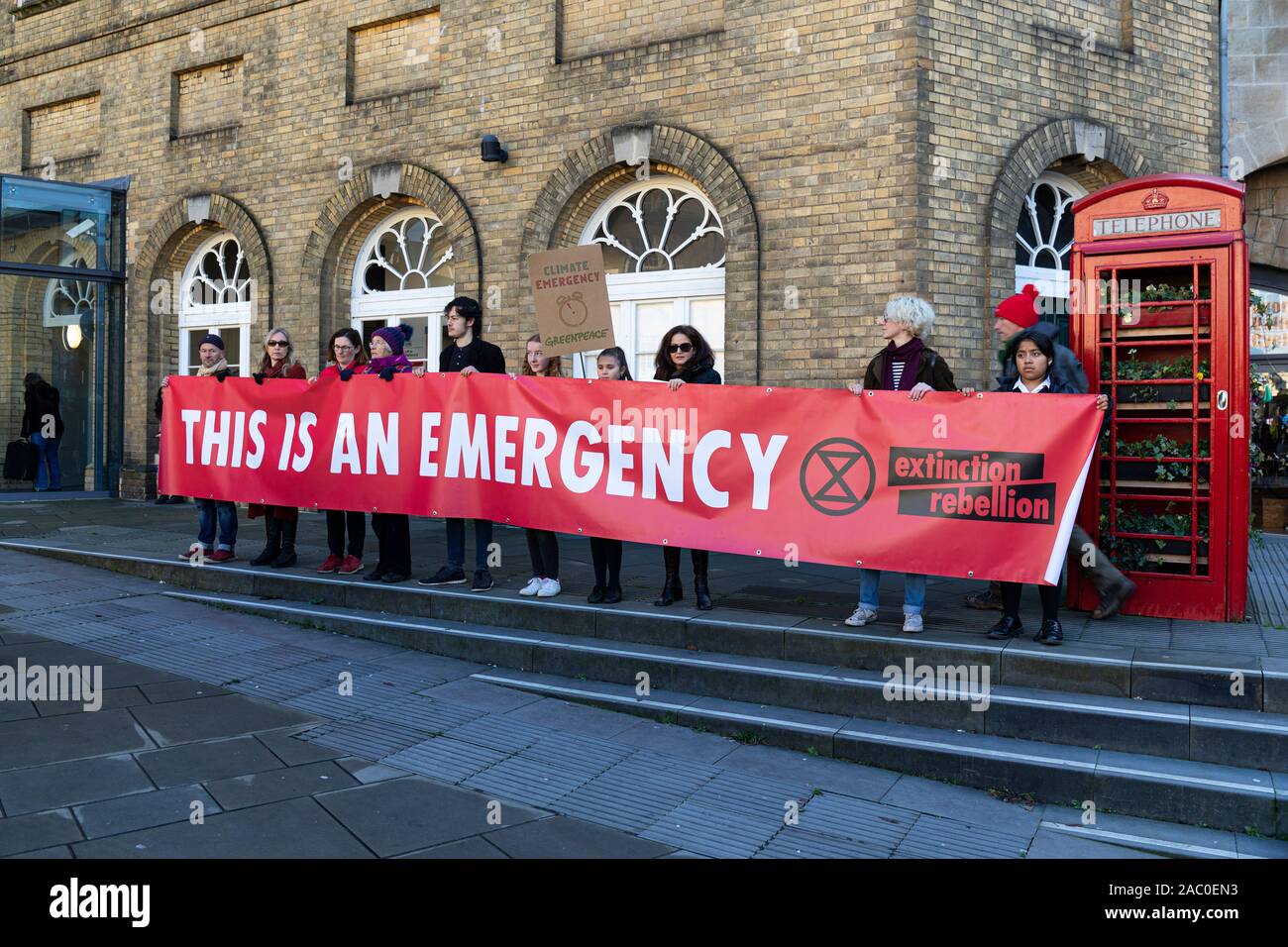 Extinction Rebellion climate change protesters march through Bath City centre with Bath Youth Climate Alliance campaigning for action of Climate Change. Bath. 29th November, 2019, England, UK Stock Photo