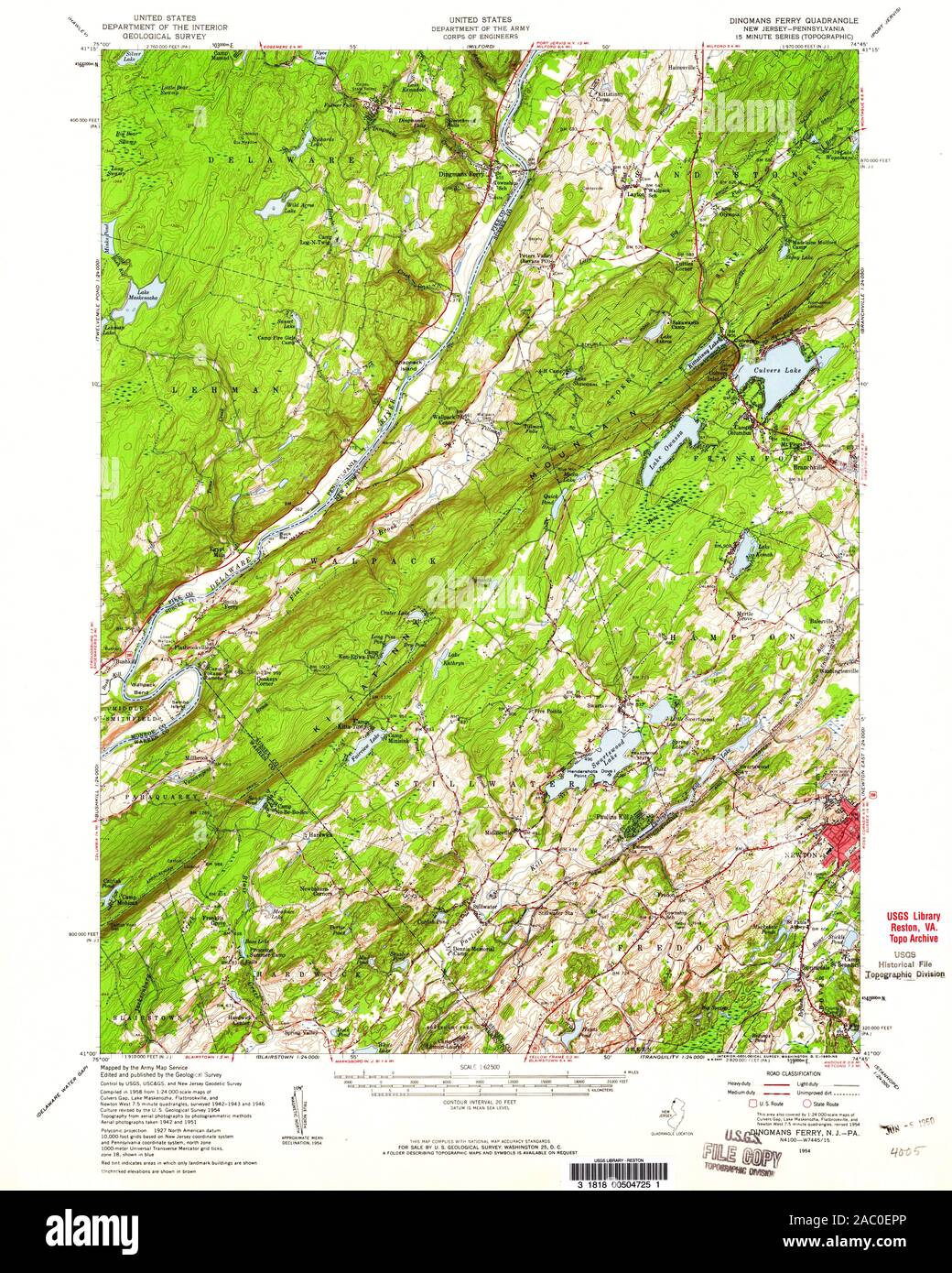 USGS TOPO Map Pennsylvania NJ Dingmans Ferry 255164 1954 62500 Restoration Stock Photo Alamy