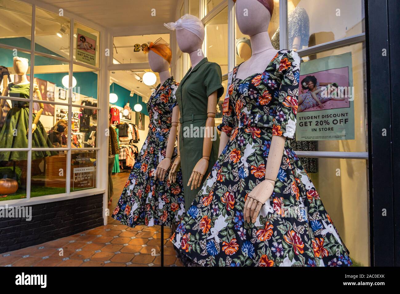1940s style dresses displayed outside of a shop Stock Photo