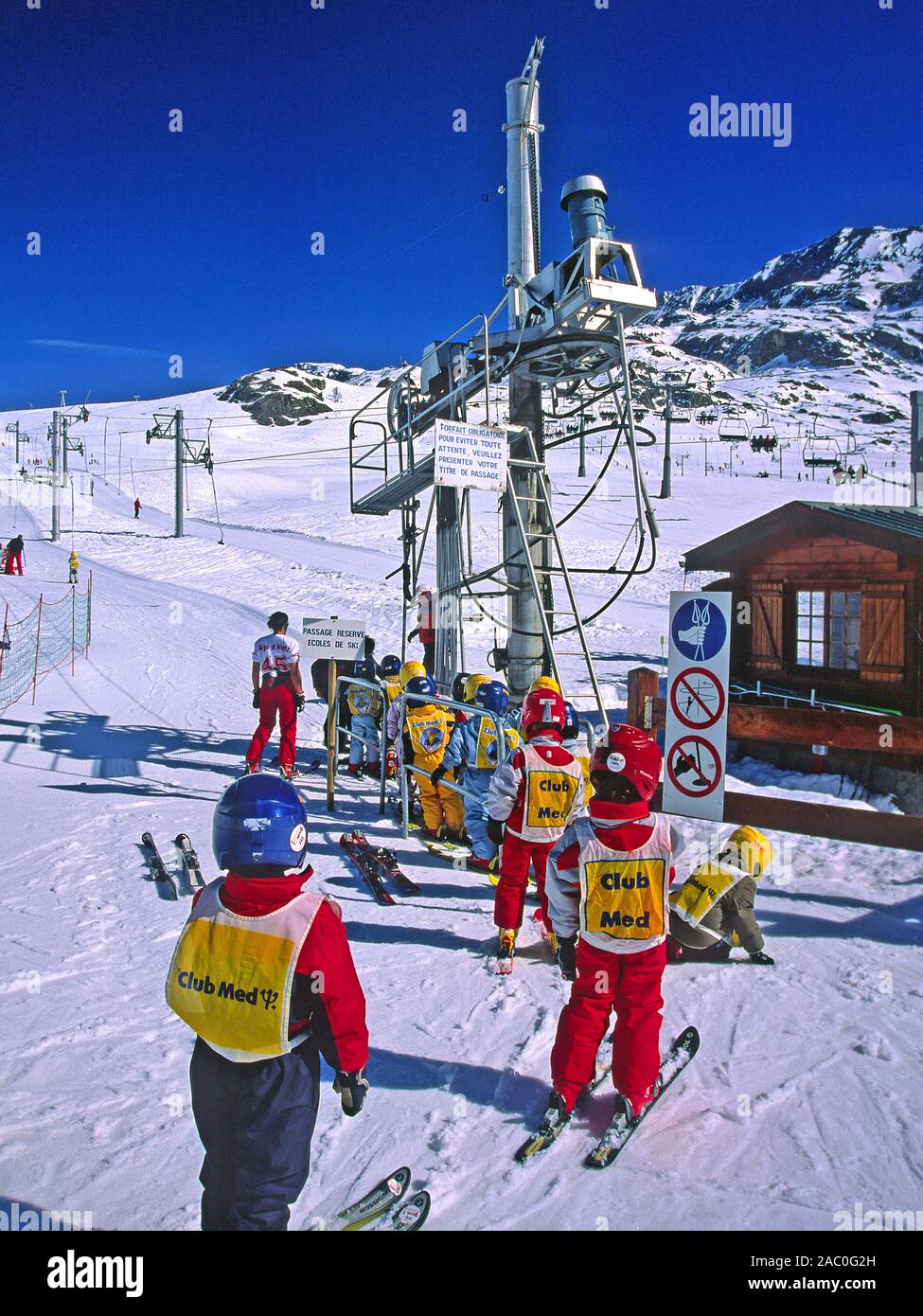 Children waiting for the ski lift at the resort of Alpe d'Huez Isere Stock  Photo - Alamy