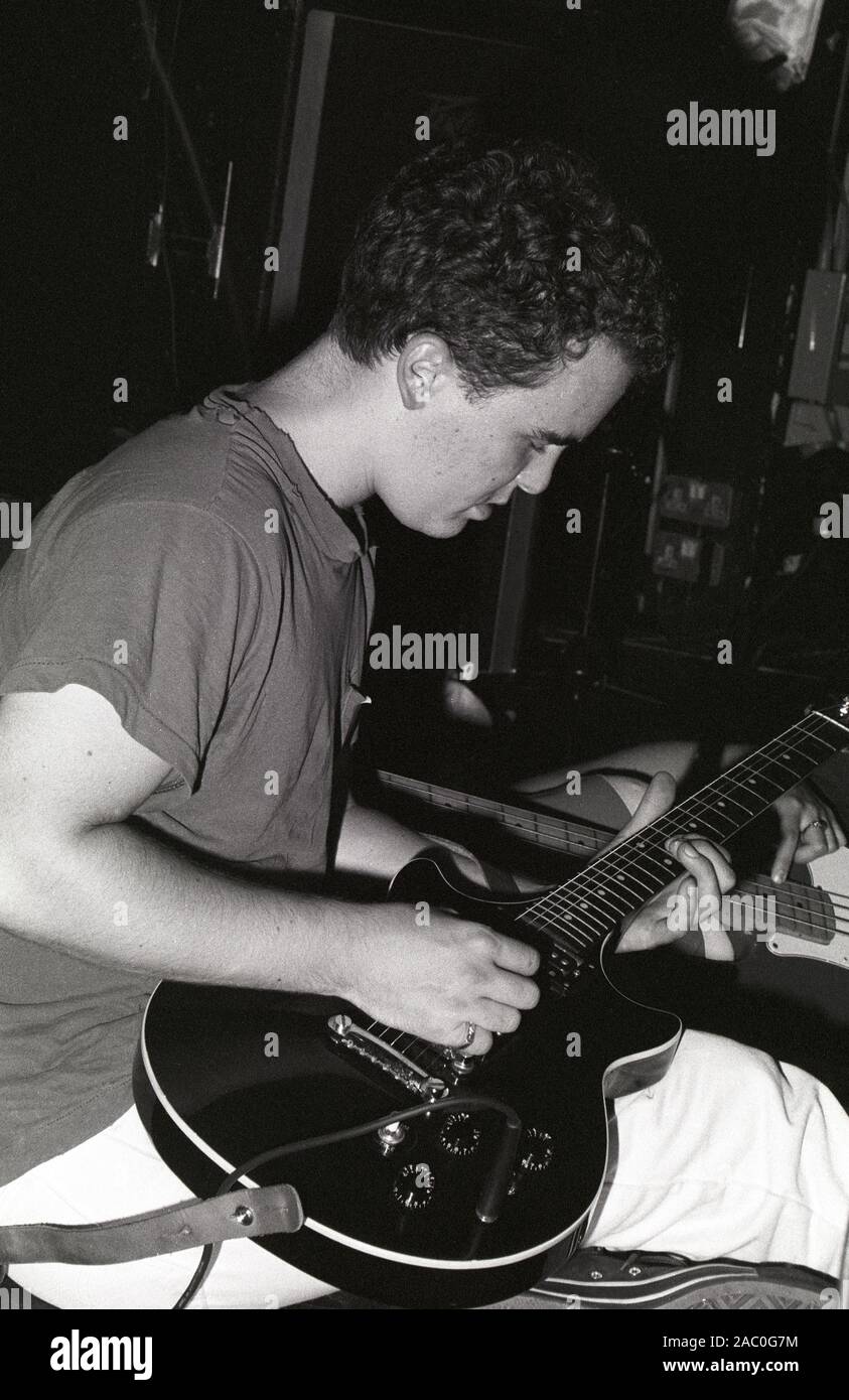 Mark Robinson of the American indie band Unrest performing at The Underworld, London, England, 11th September 1992. Stock Photo