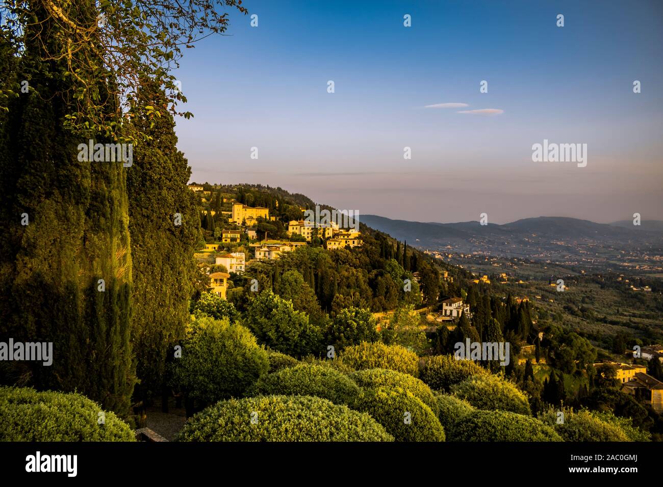 Tuscany. Panorama on the Tuscan Landscape at Sunset - view from Fiesole near Florence. Italy Stock Photo