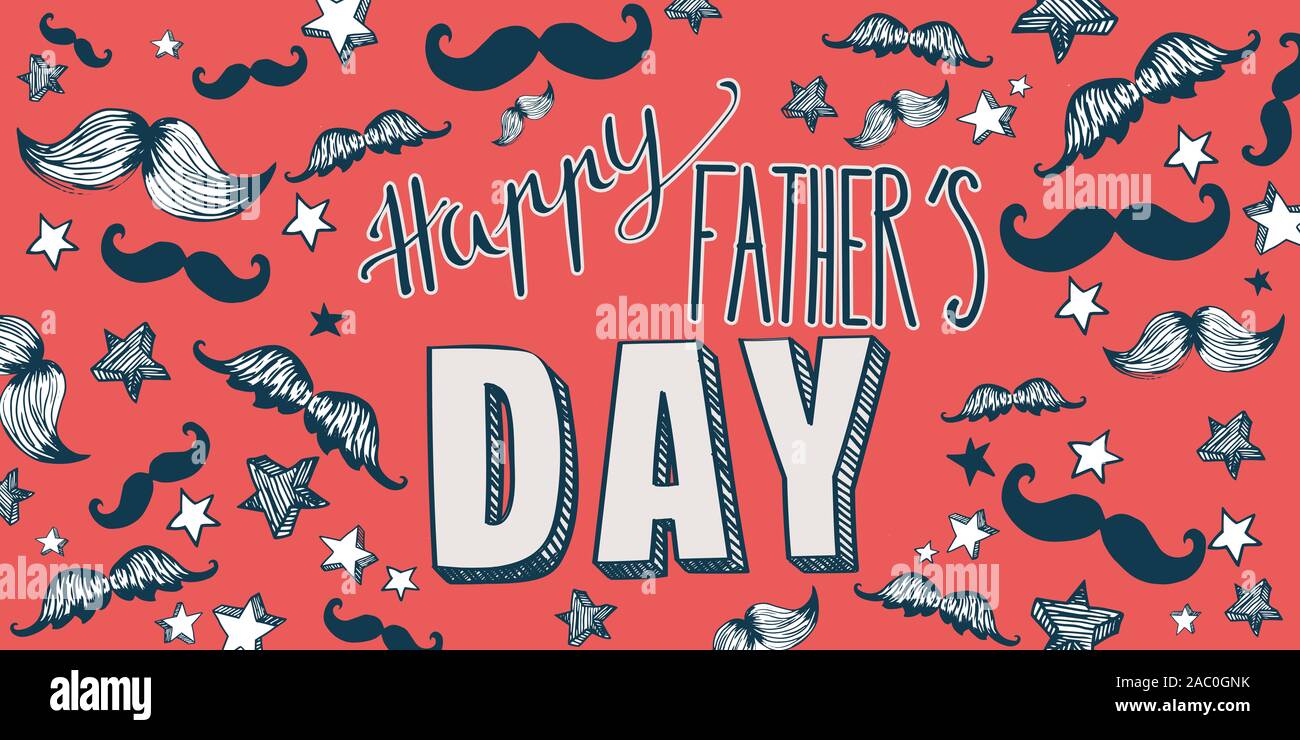 Happy Fathers Day mustaches and stars illustrations banner Stock Photo
