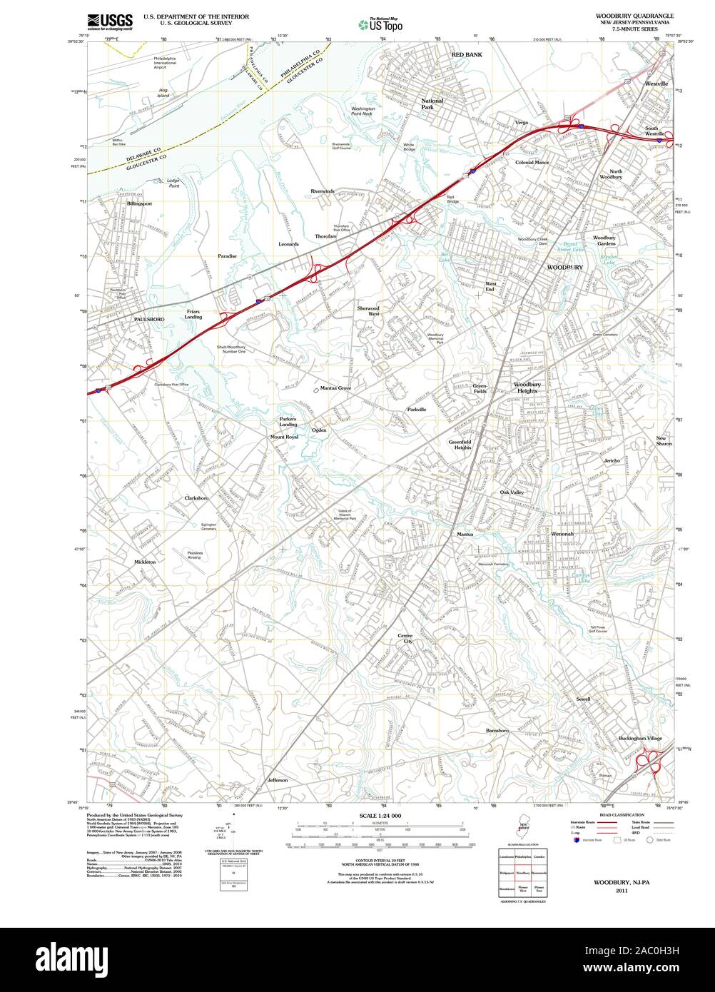 USGS TOPO Map Pennsylvania NJ Woodbury 20110506 TM Restoration Stock Photo