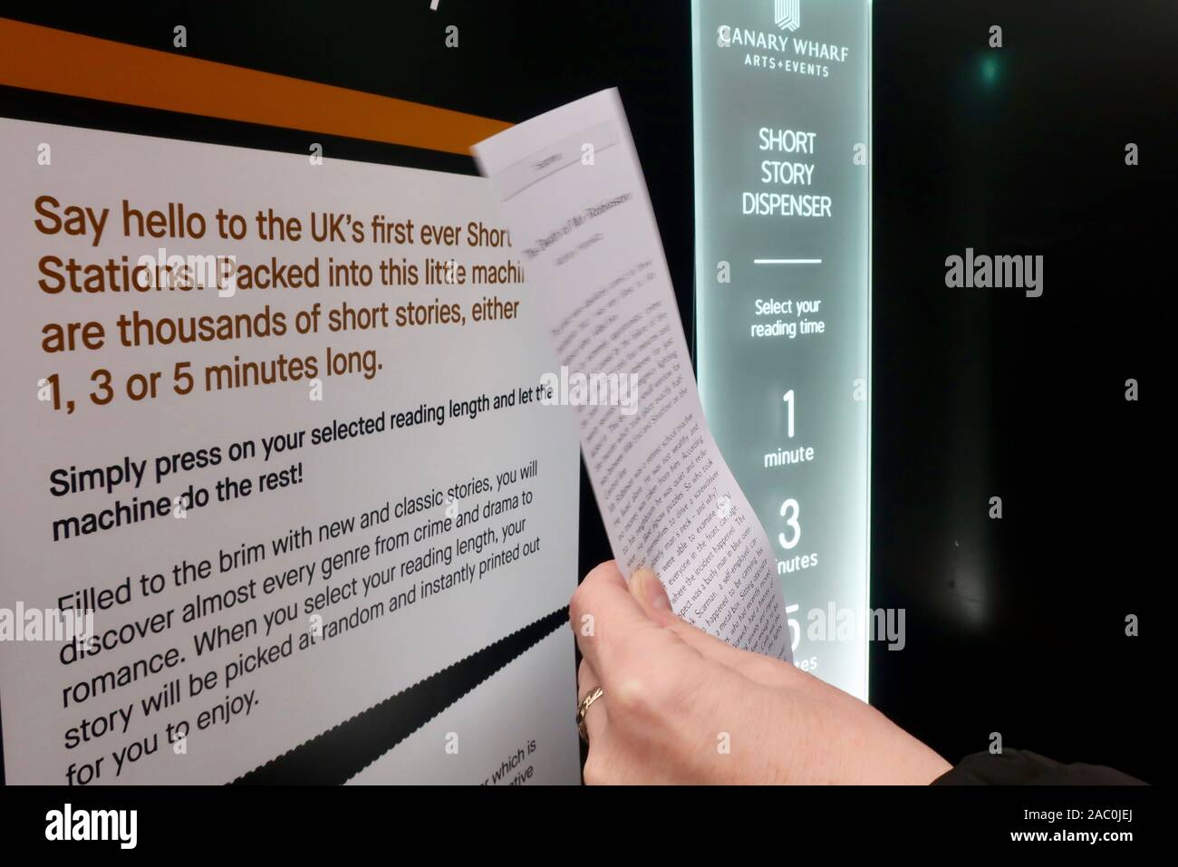 Canary Wharf London UK 22 November 2019 Short Story Dispenser At Canary Wharf London UK 22 November 2019 Short Story Dispenser At