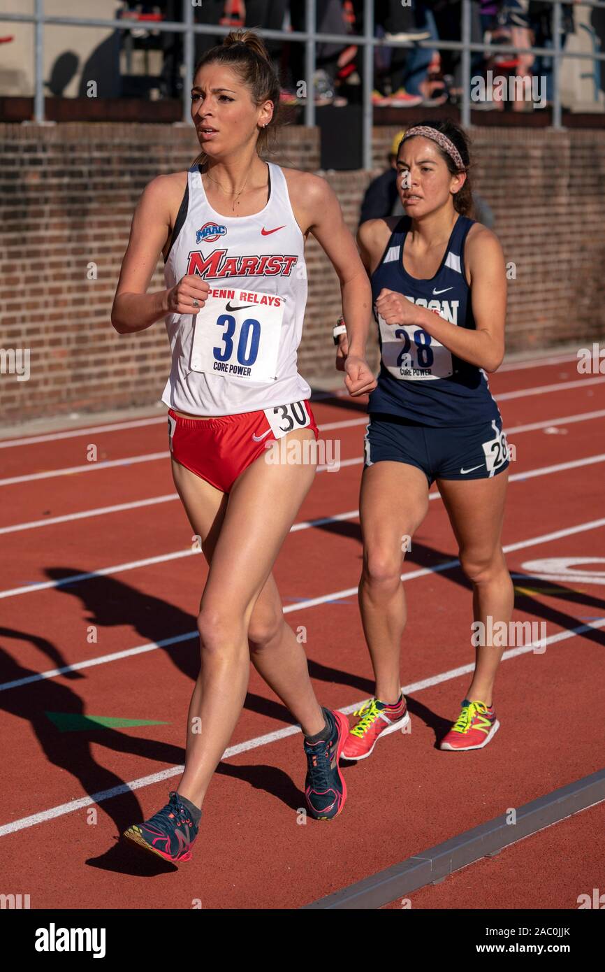 Lauren Harris #30, and Anali Cisneros #28, competing in the Olympic Development Women's 5K Racewalk at the 2019 Penn Relay Stock Photo