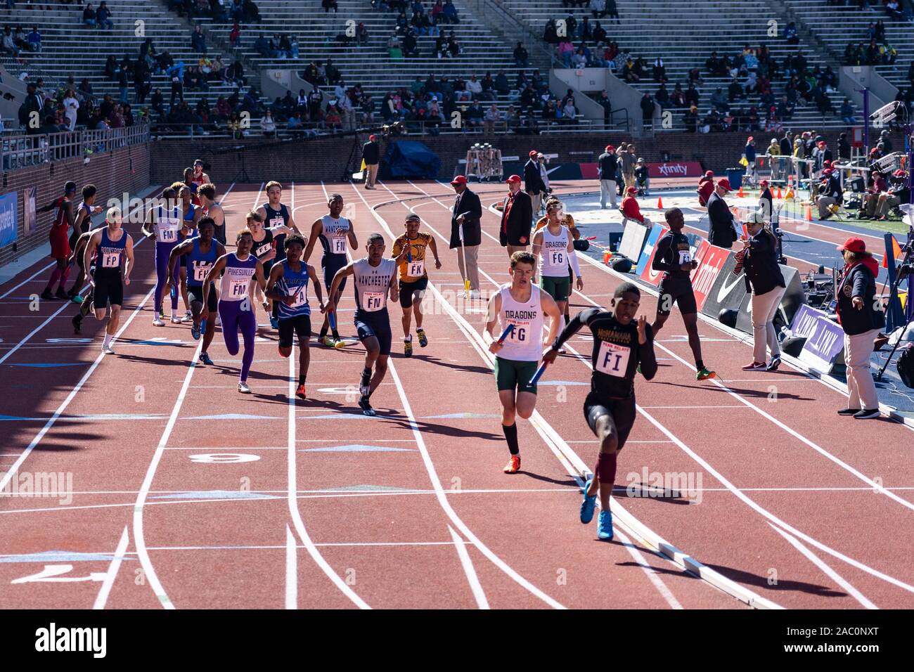High School boys 4x400 runners competing at the 2019 Penn Relay Stock
