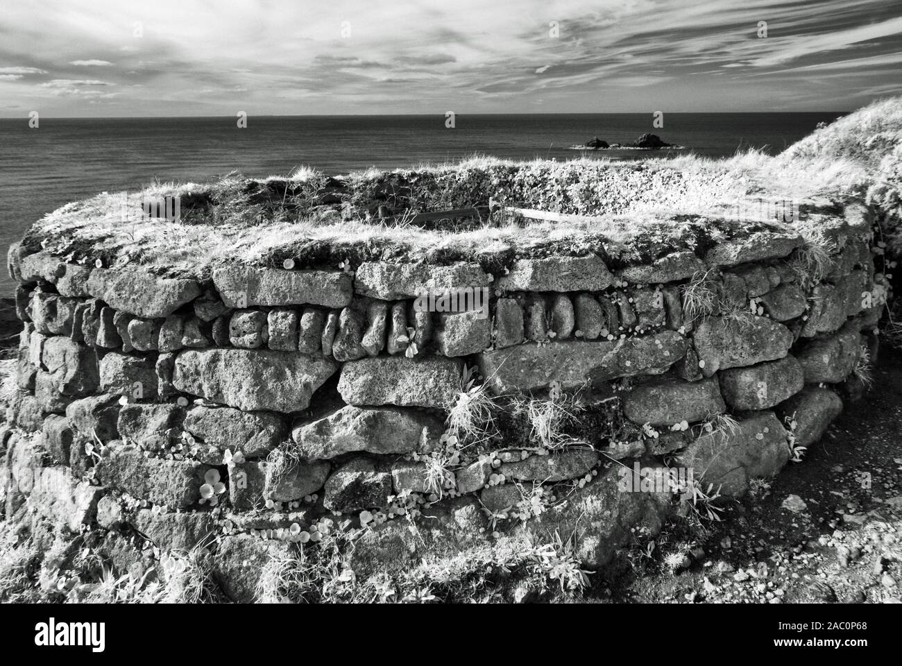 Old Mineshaft and the Brisons, near St Just, Cornwall UK Stock Photo