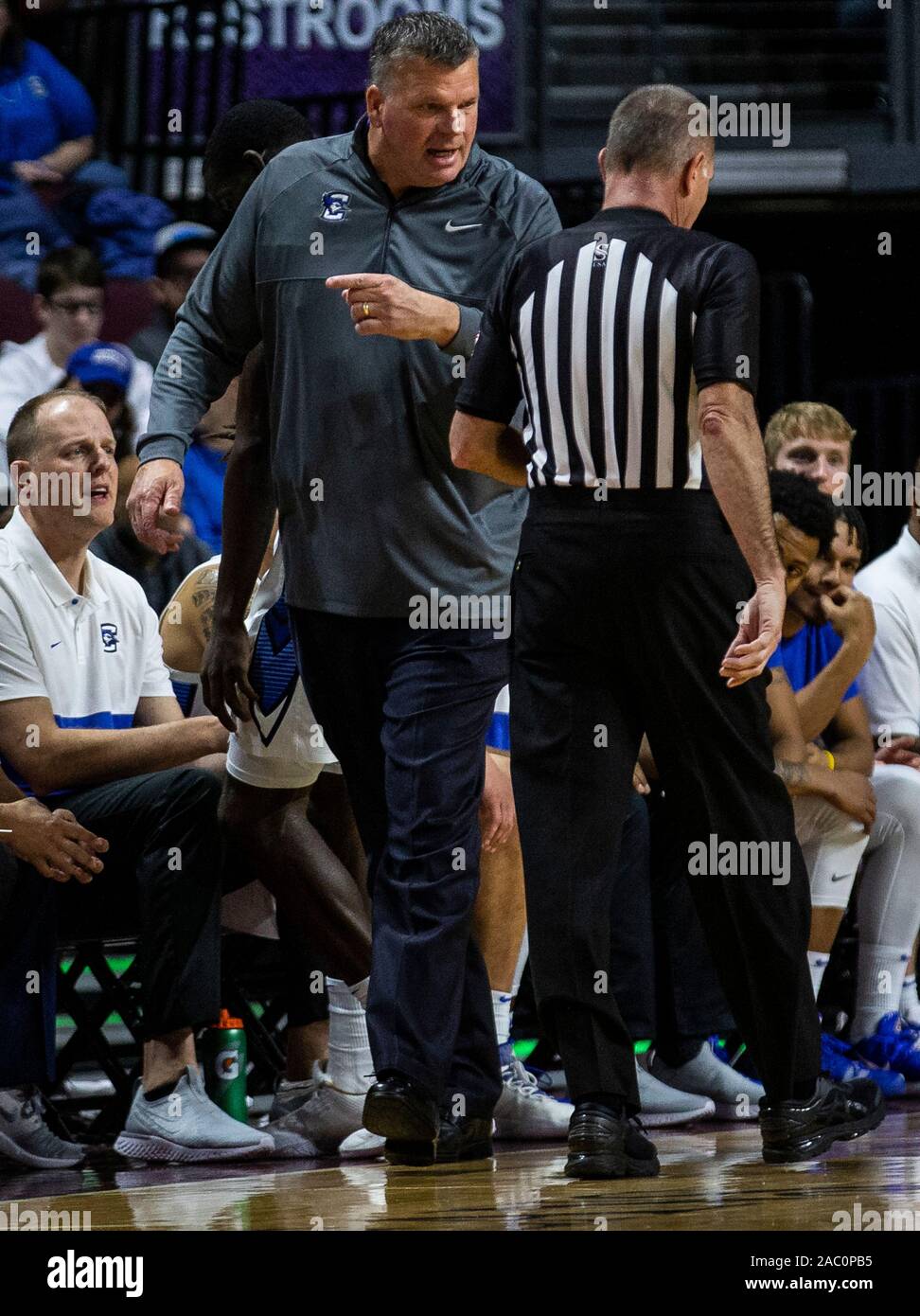 Nov 28 2019 Las Vegas, NV U.S.A. Creighton Bluejays head coach Greg McDermott court side during the NCAA Men's Basketball Continental Tire Las Vegas Invitational between Creighton Bluejays and the San Diego State Aztecs 49-62 lost at The Orleans Arena Las Vegas, NV. Thurman James/CSM Stock Photo