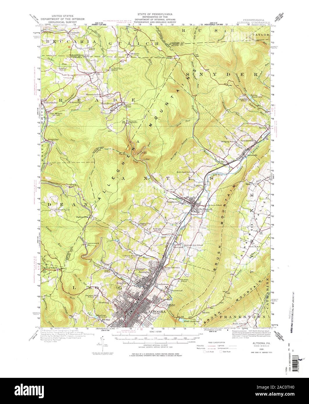 USGS TOPO Map Pennsylvania PA Altoona 167966 1920 62500 Restoration Stock Photo