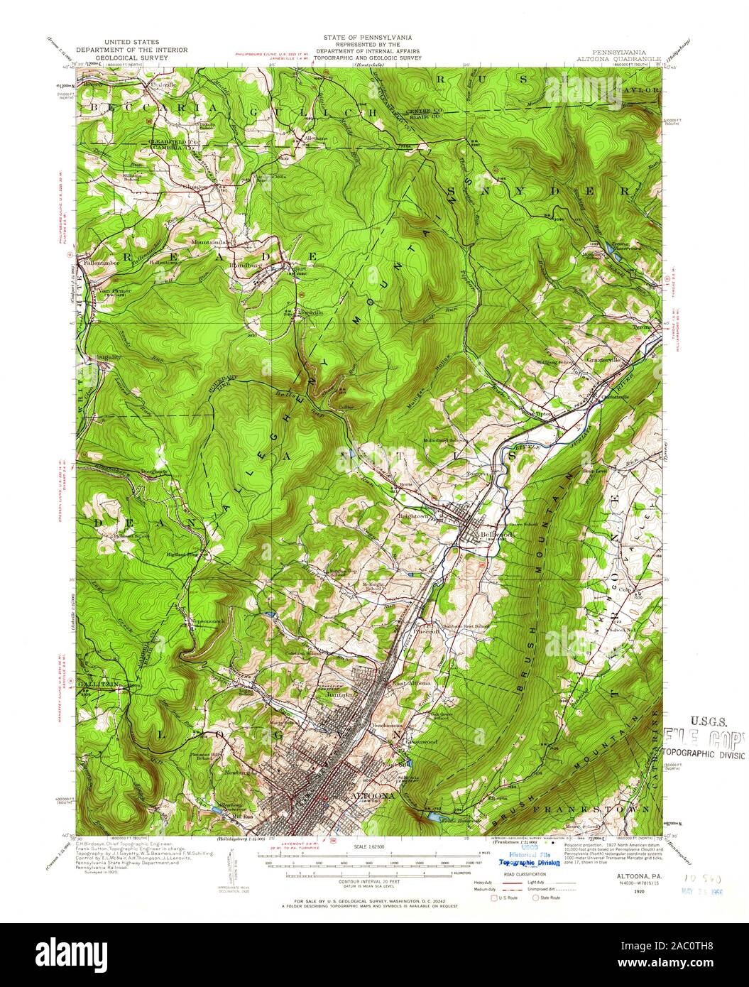 USGS TOPO Map Pennsylvania PA Altoona 167967 1920 62500 Restoration Stock Photo