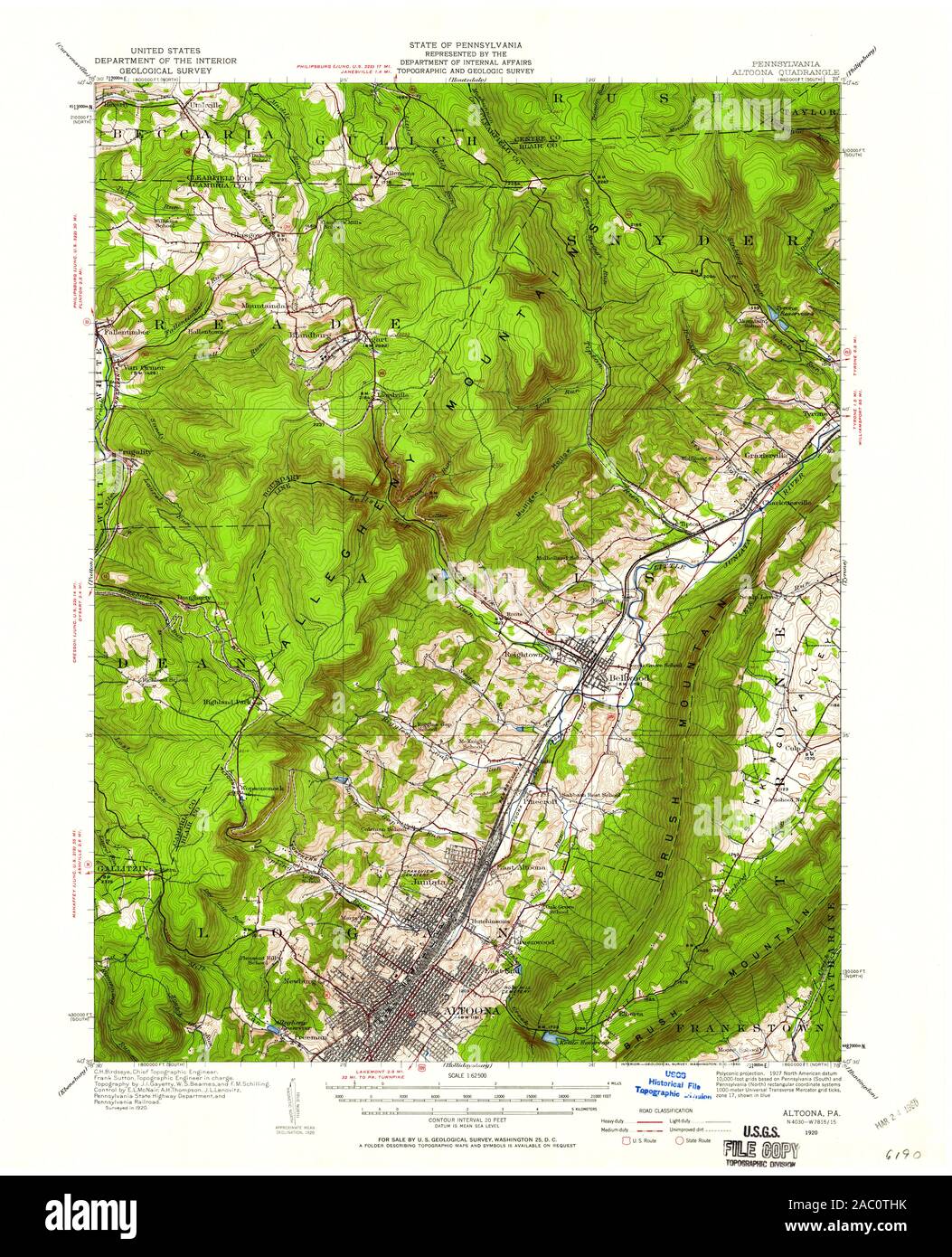 USGS TOPO Map Pennsylvania PA Altoona 167968 1920 62500 Restoration Stock Photo