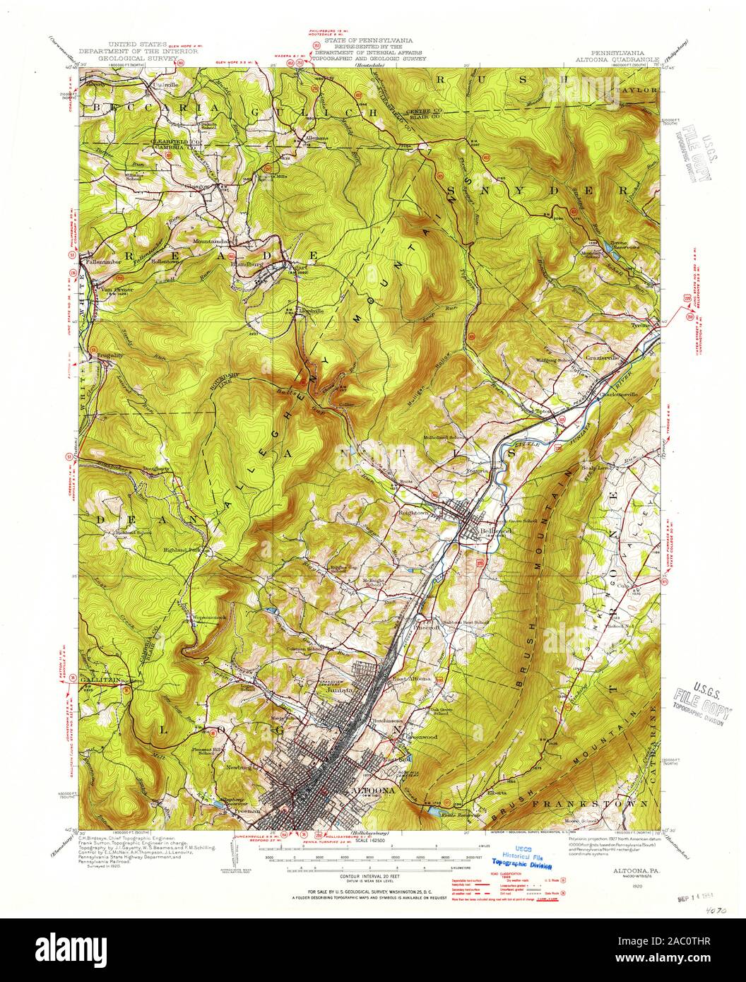 USGS TOPO Map Pennsylvania PA Altoona 167969 1920 62500 Restoration Stock Photo