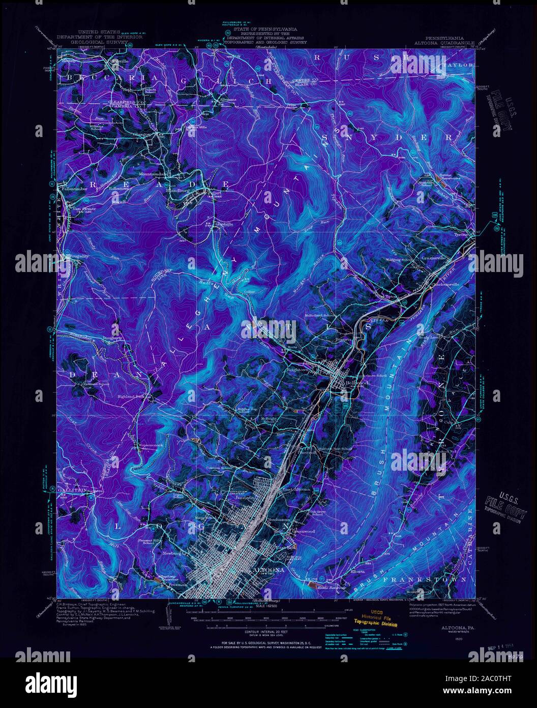 USGS TOPO Map Pennsylvania PA Altoona 167969 1920 62500 Inverted Restoration Stock Photo