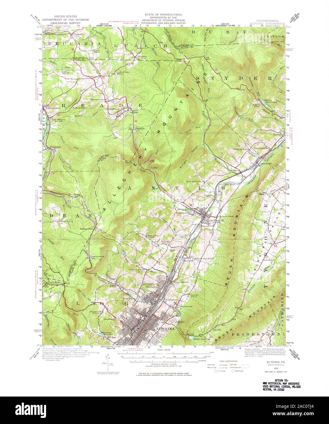 USGS TOPO Map Pennsylvania PA Altoona 167970 1920 62500 Restoration Stock Photo