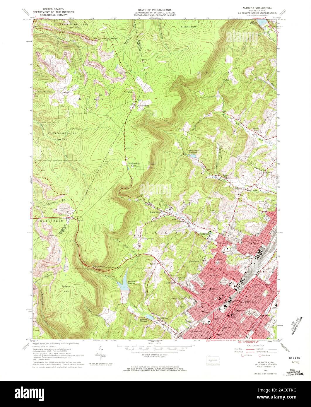 USGS TOPO Map Pennsylvania PA Altoona 167975 1963 24000 Restoration Stock Photo