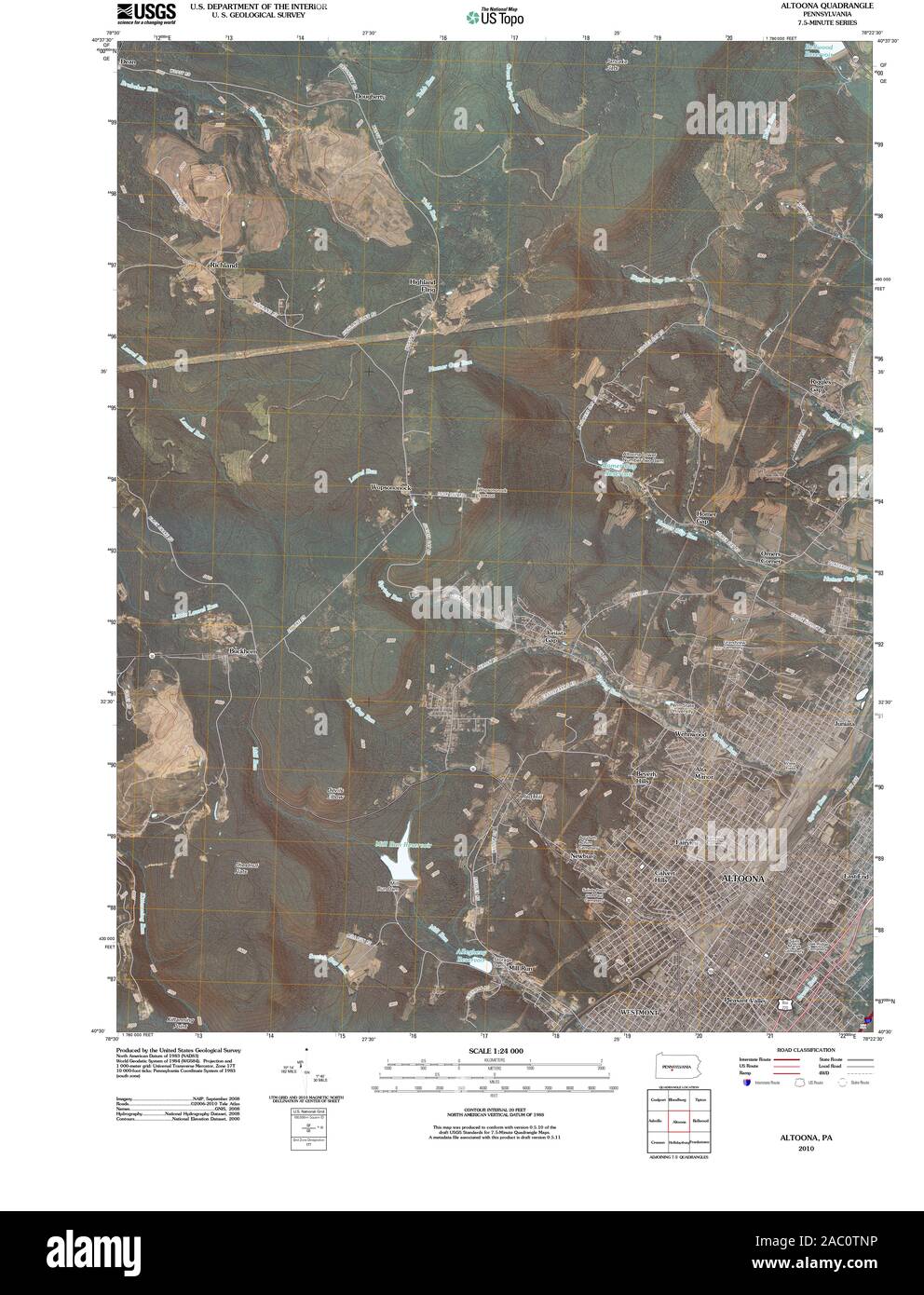USGS TOPO Map Pennsylvania PA Altoona 20100602 TM Restoration Stock Photo