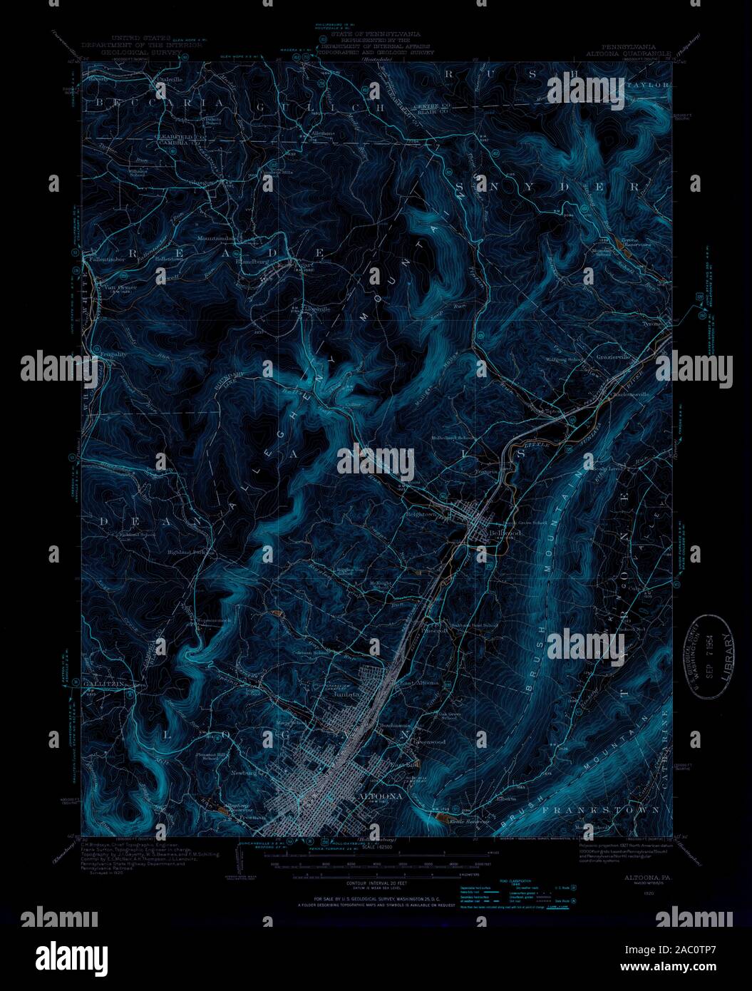 USGS TOPO Map Pennsylvania PA Altoona 461627 1920 62500 Inverted Restoration Stock Photo